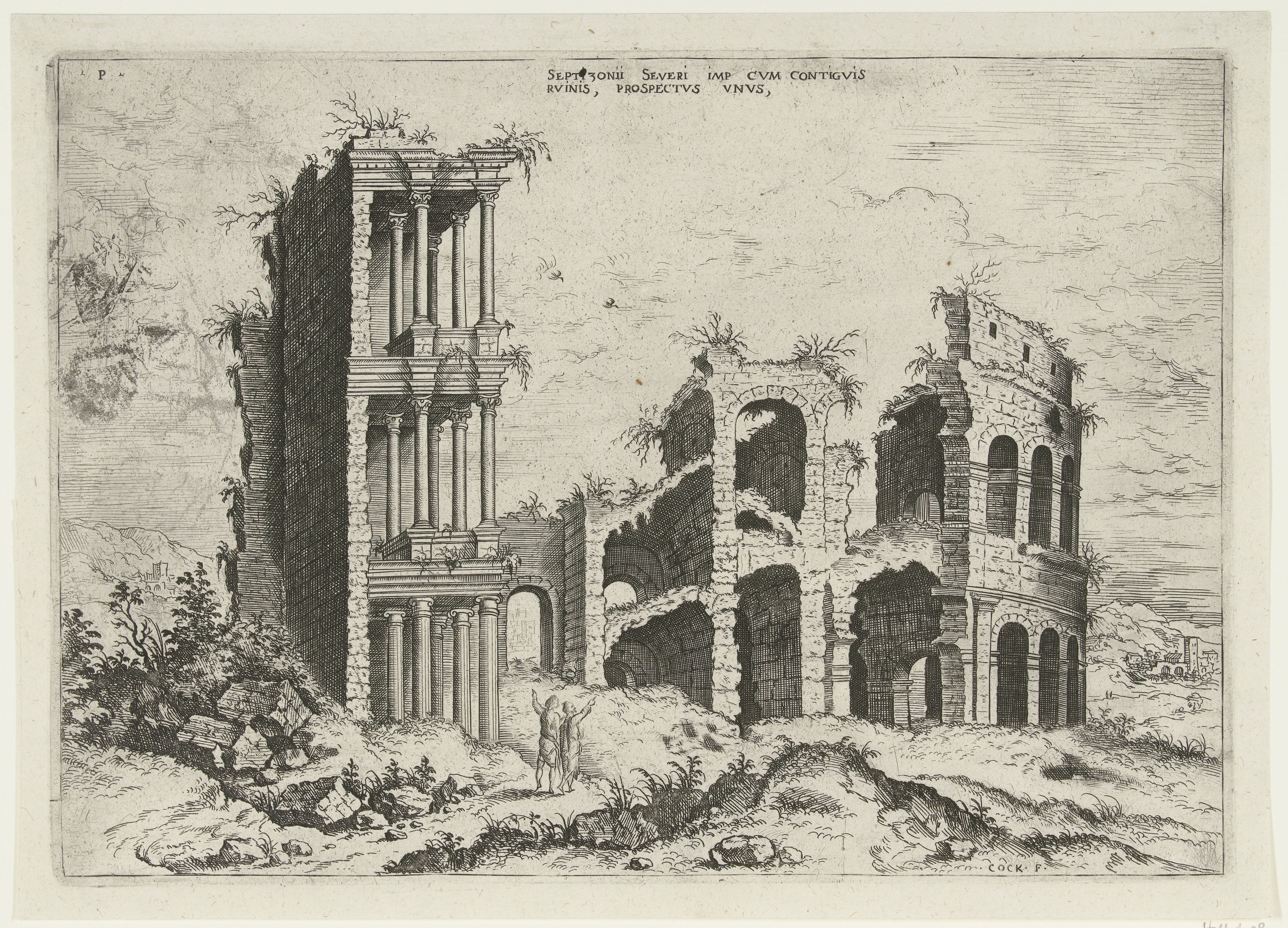 Gezicht op het Septizonium en het Colosseum in Rome