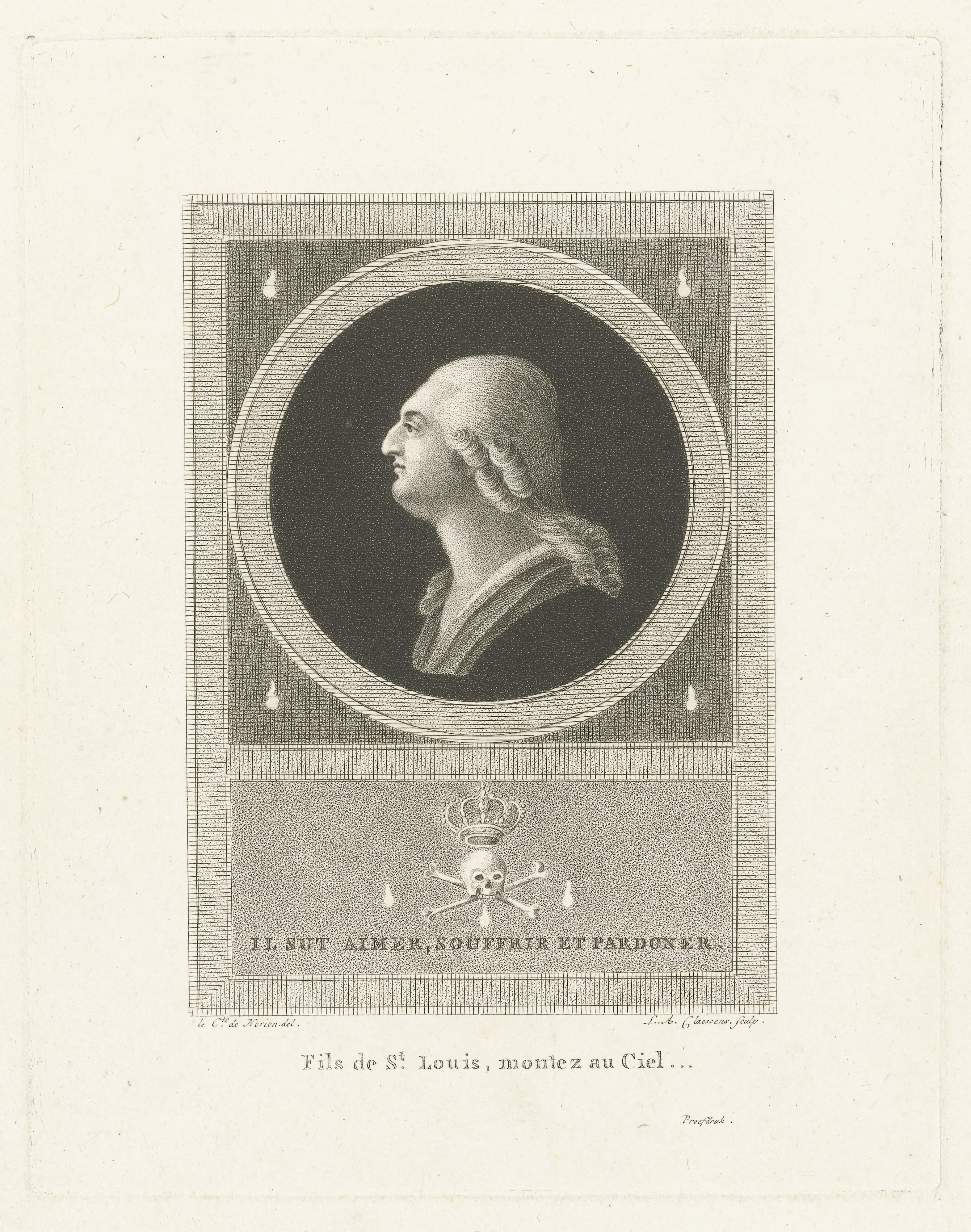 Memorieprent met portret van Lodewijk XVI