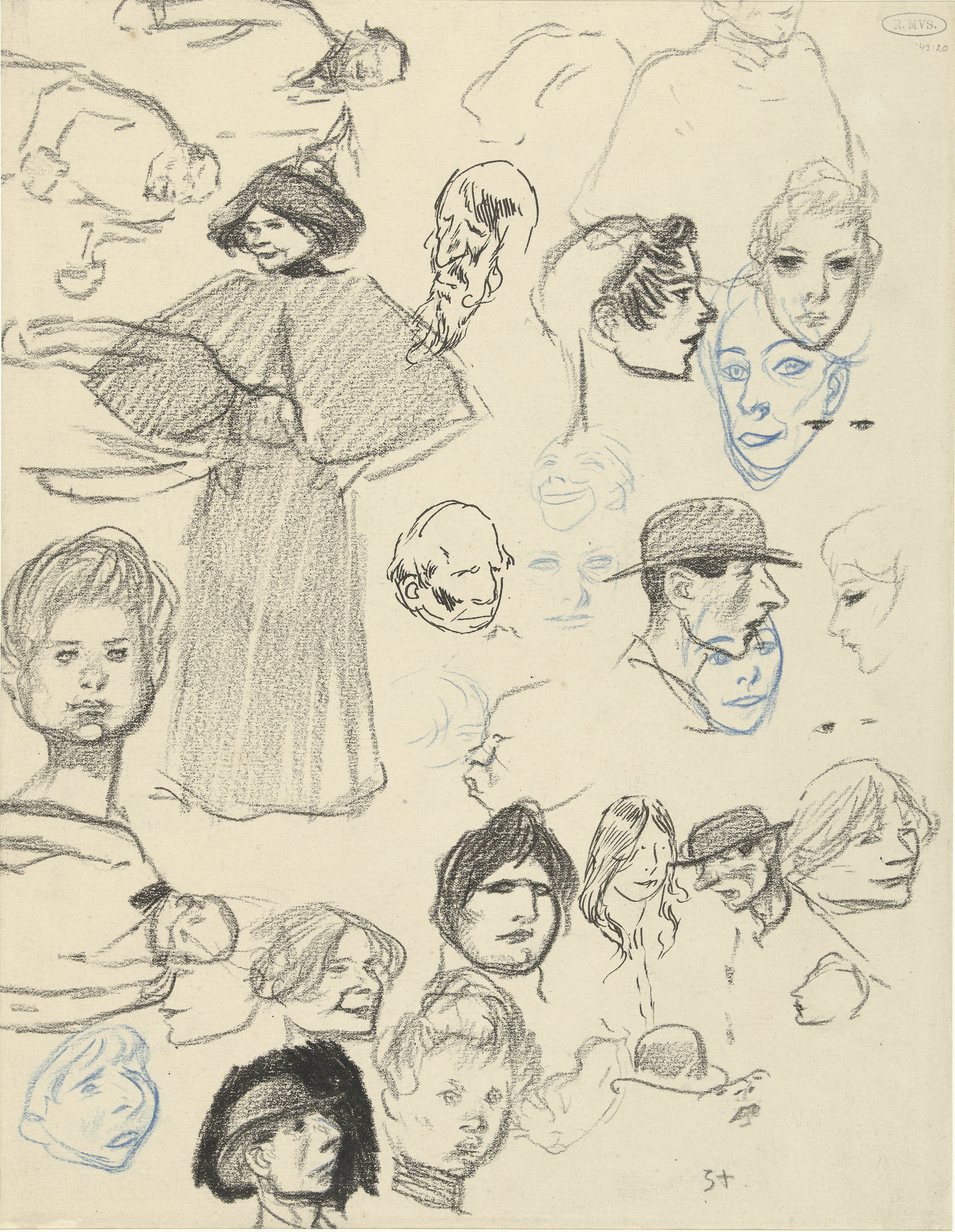 Diverse portret- en figuurstudies van vrouwen en mannen