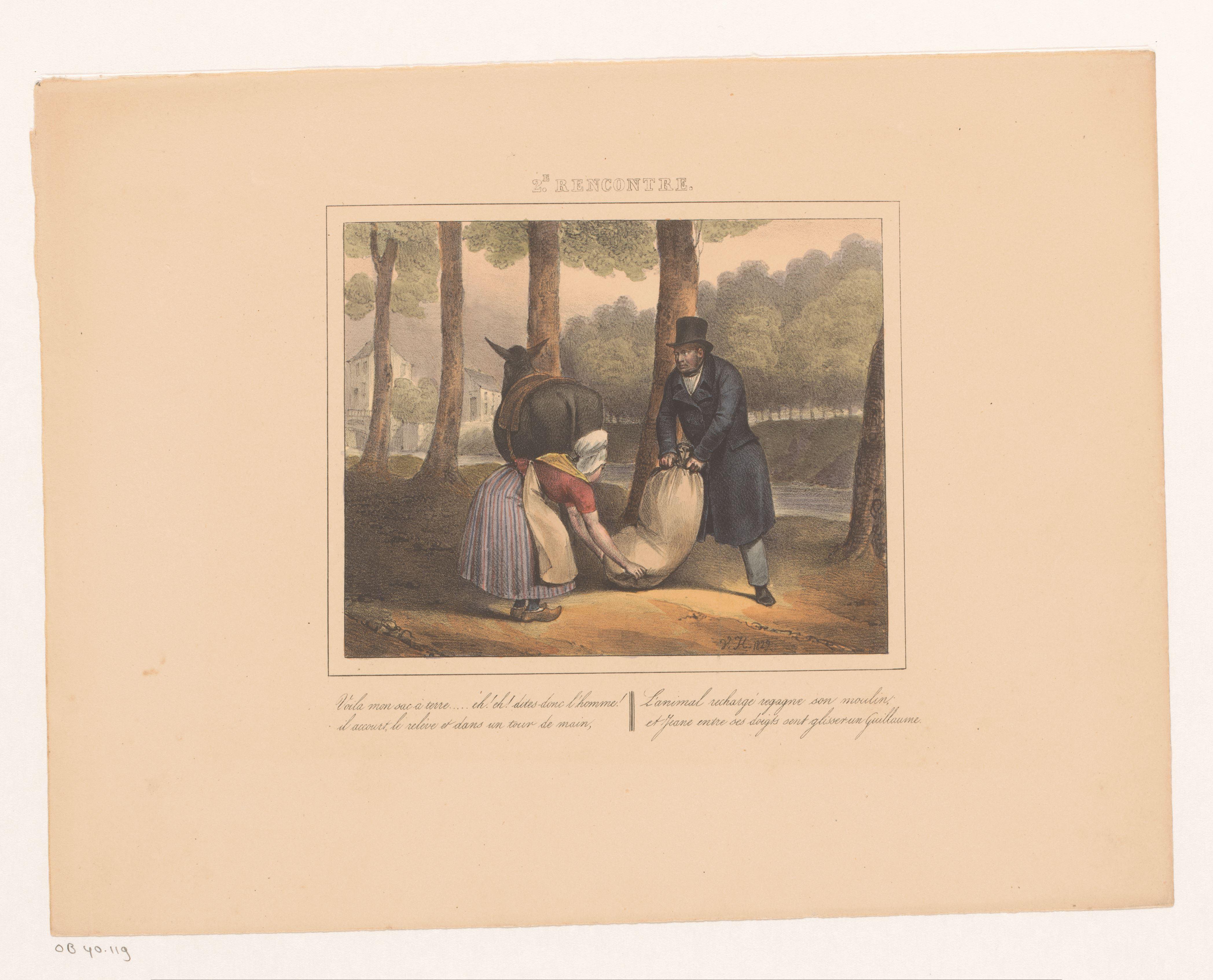 Koning Willem I helpt een vrouw, 1829