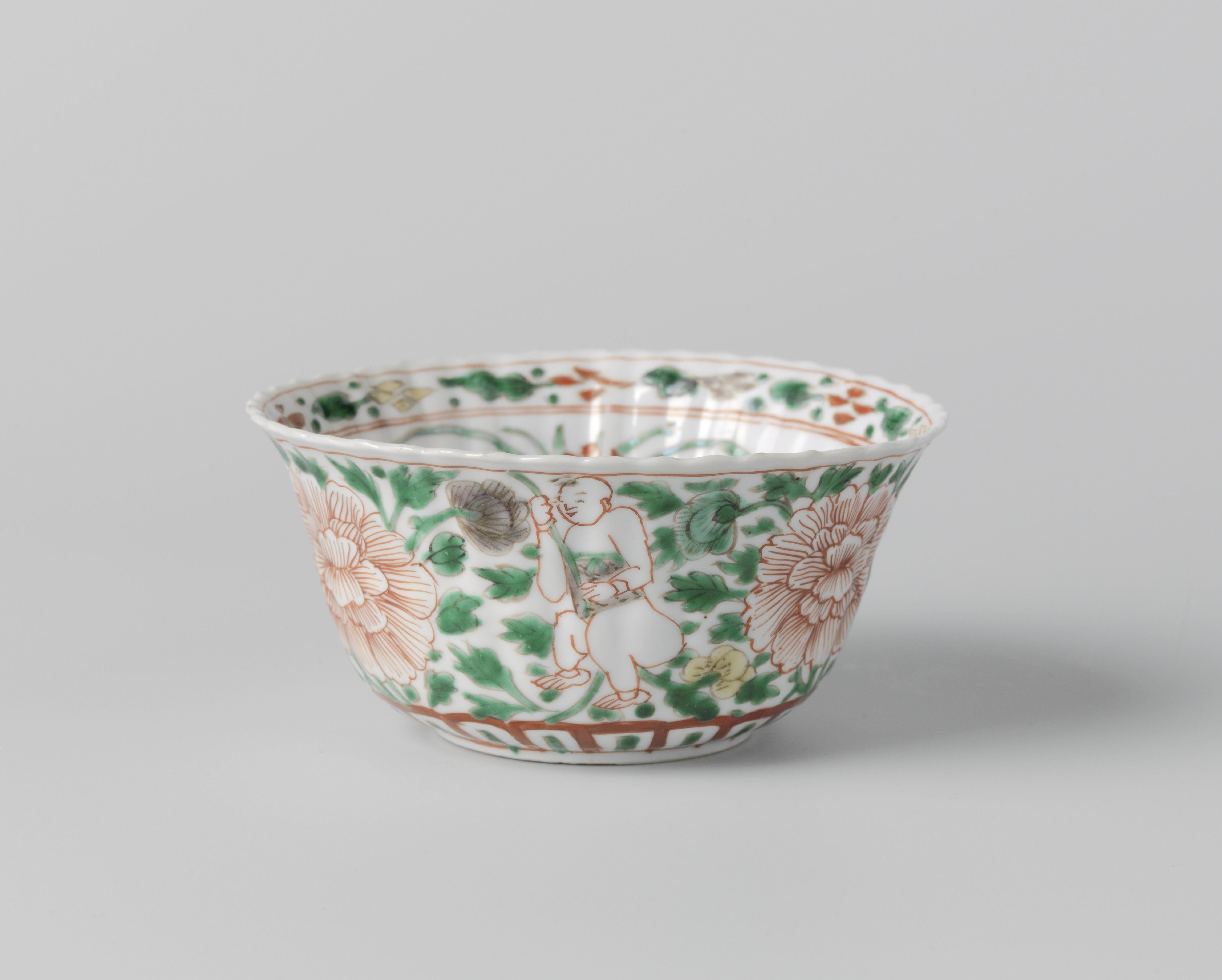 Fluted bowl with a boy among peony scrolls