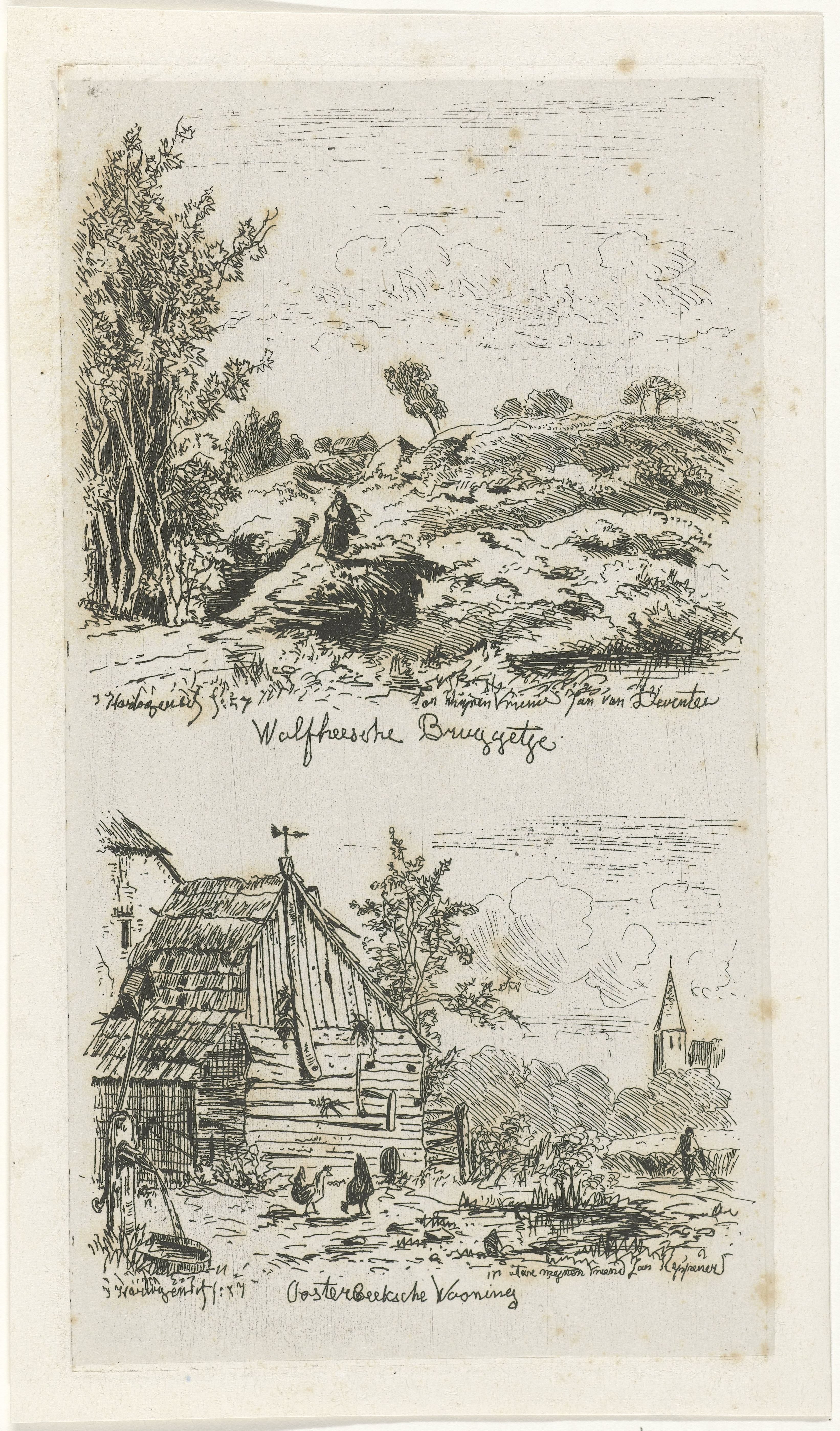 Vrouw in een landschap en boerenerf