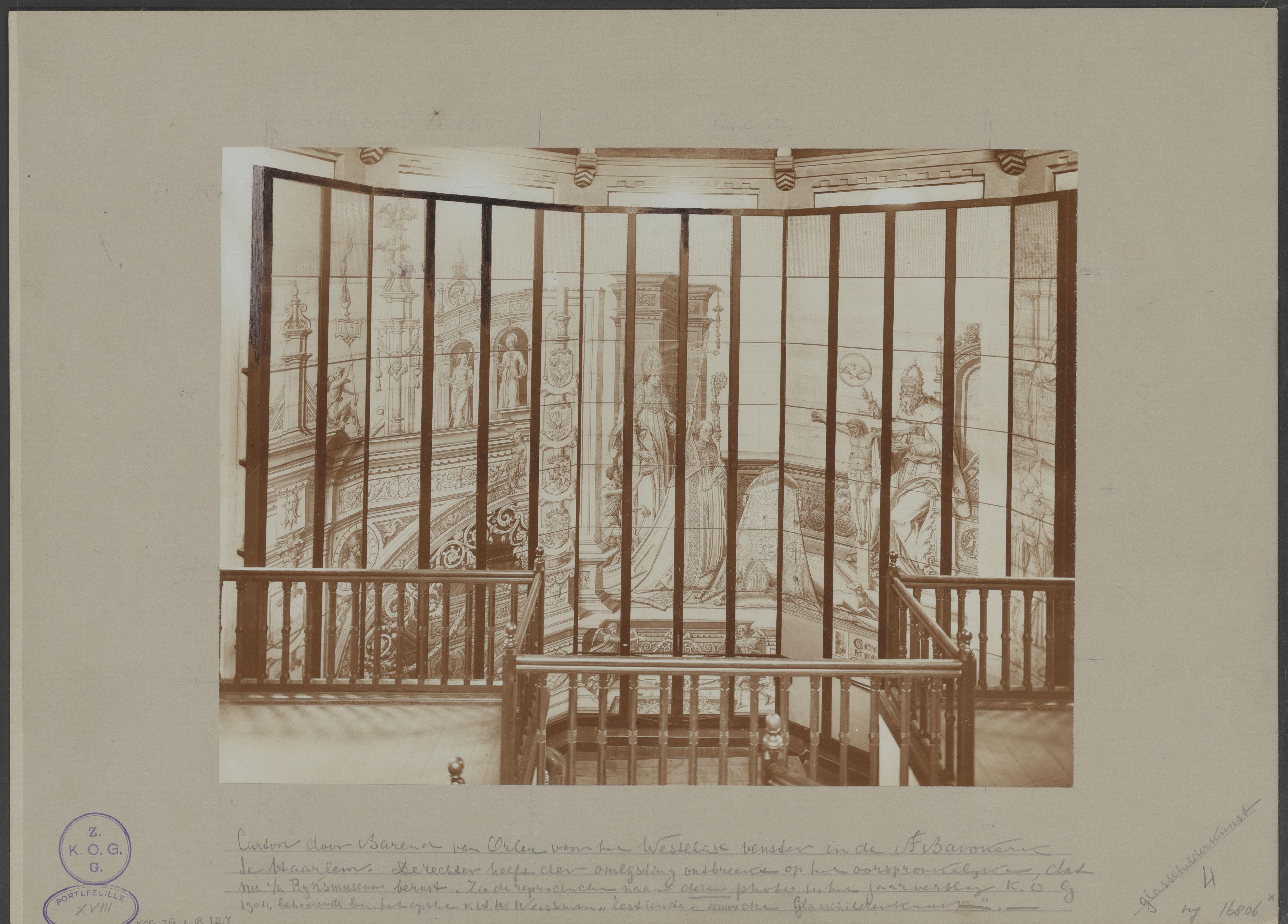 Carton voor het Westerlijk venster met Sint Maarten en George van Egmont in de Grote of Sint-Bavokerk te Haarlem