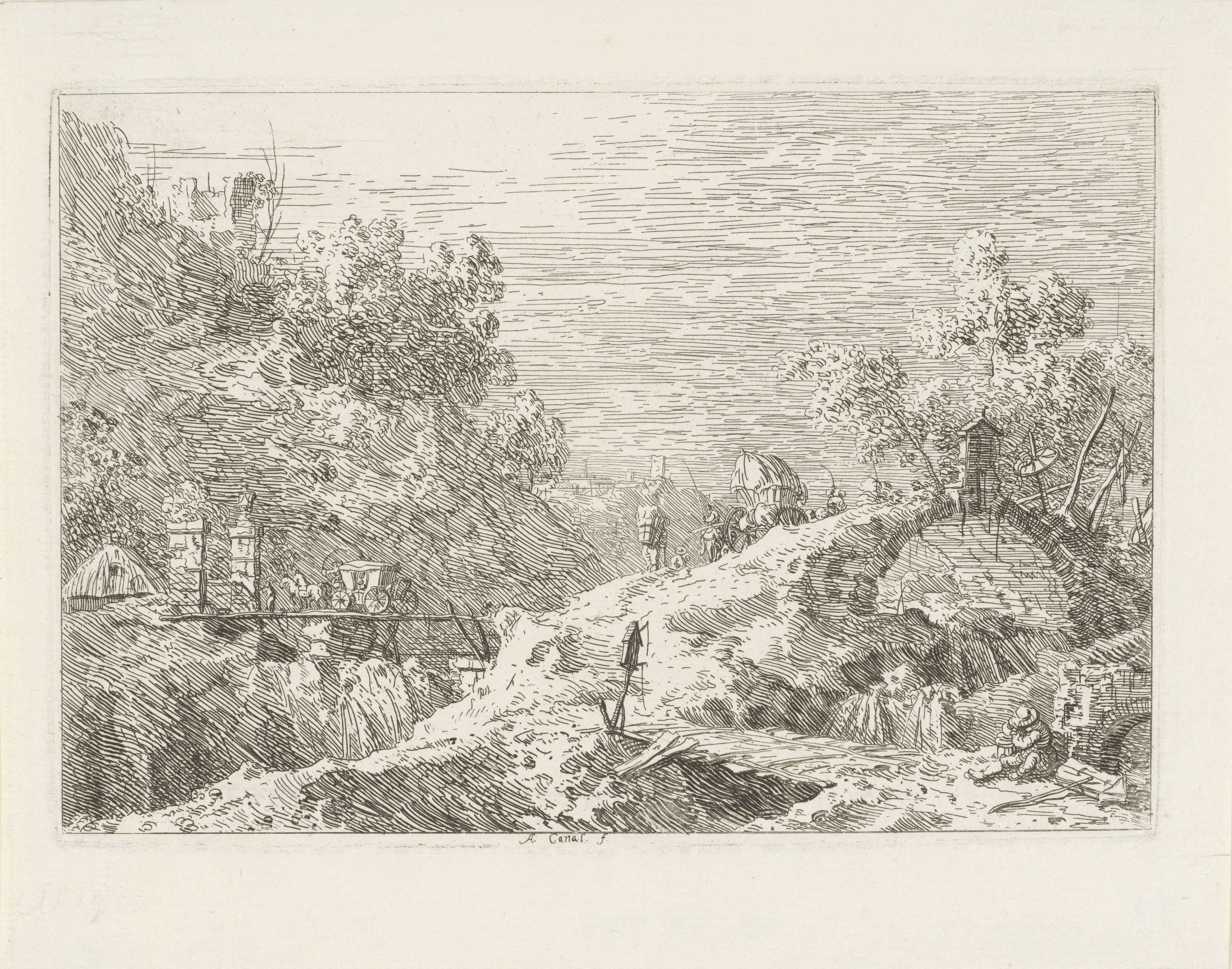 Berglandschap met vijf bruggen