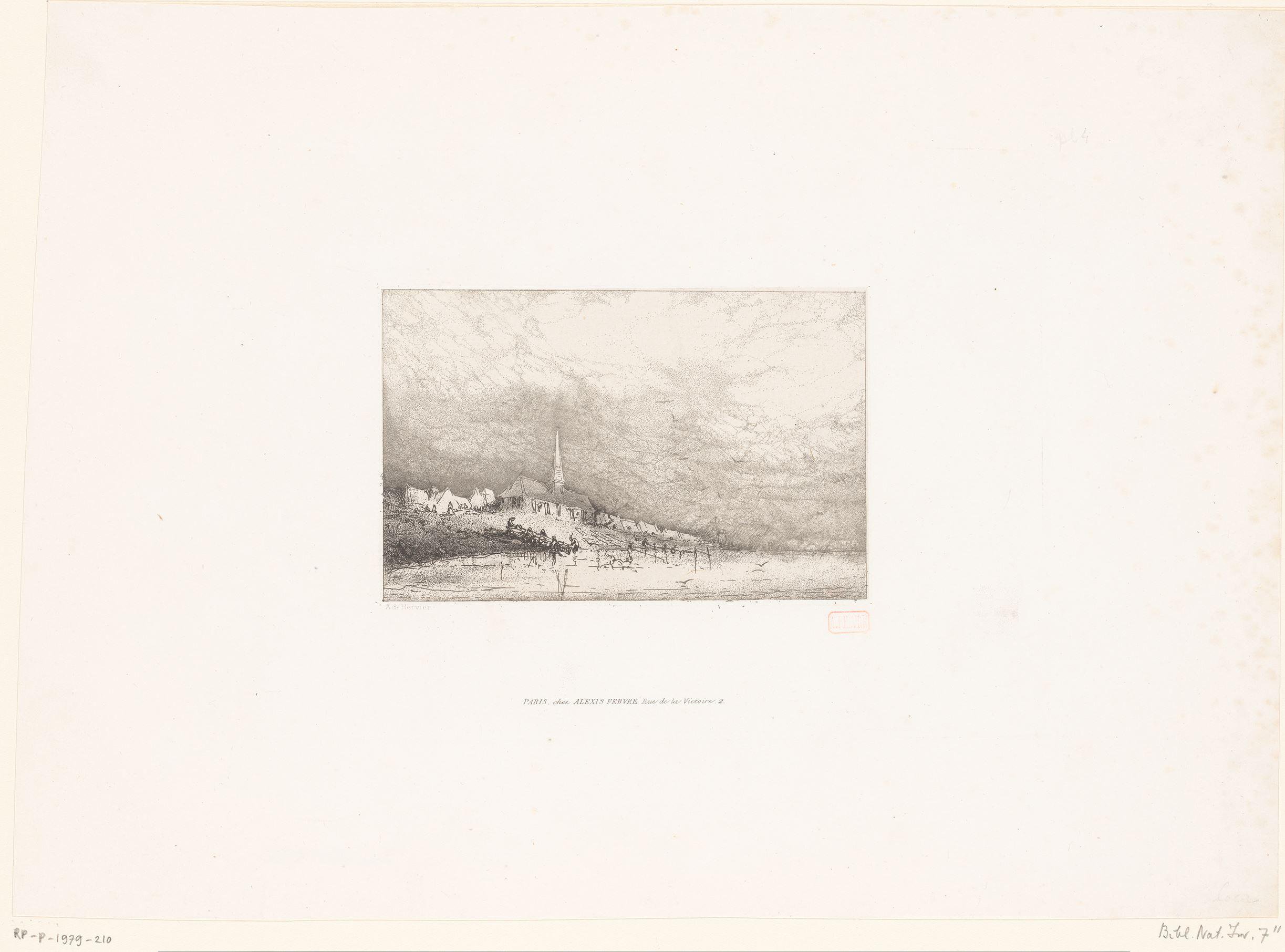Dorp met kerk aan de kust
