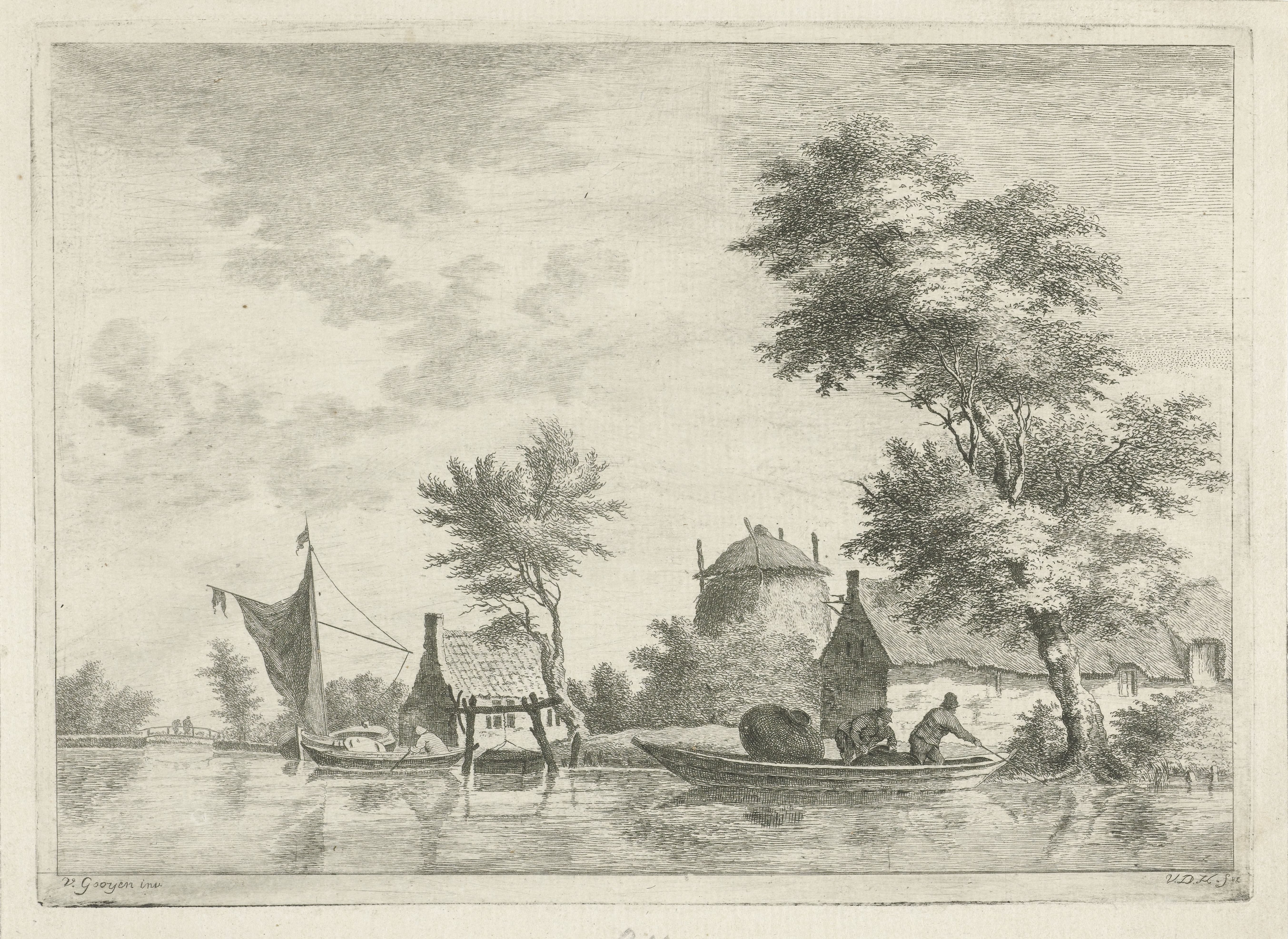 Rivierlandschap met een hooiberg