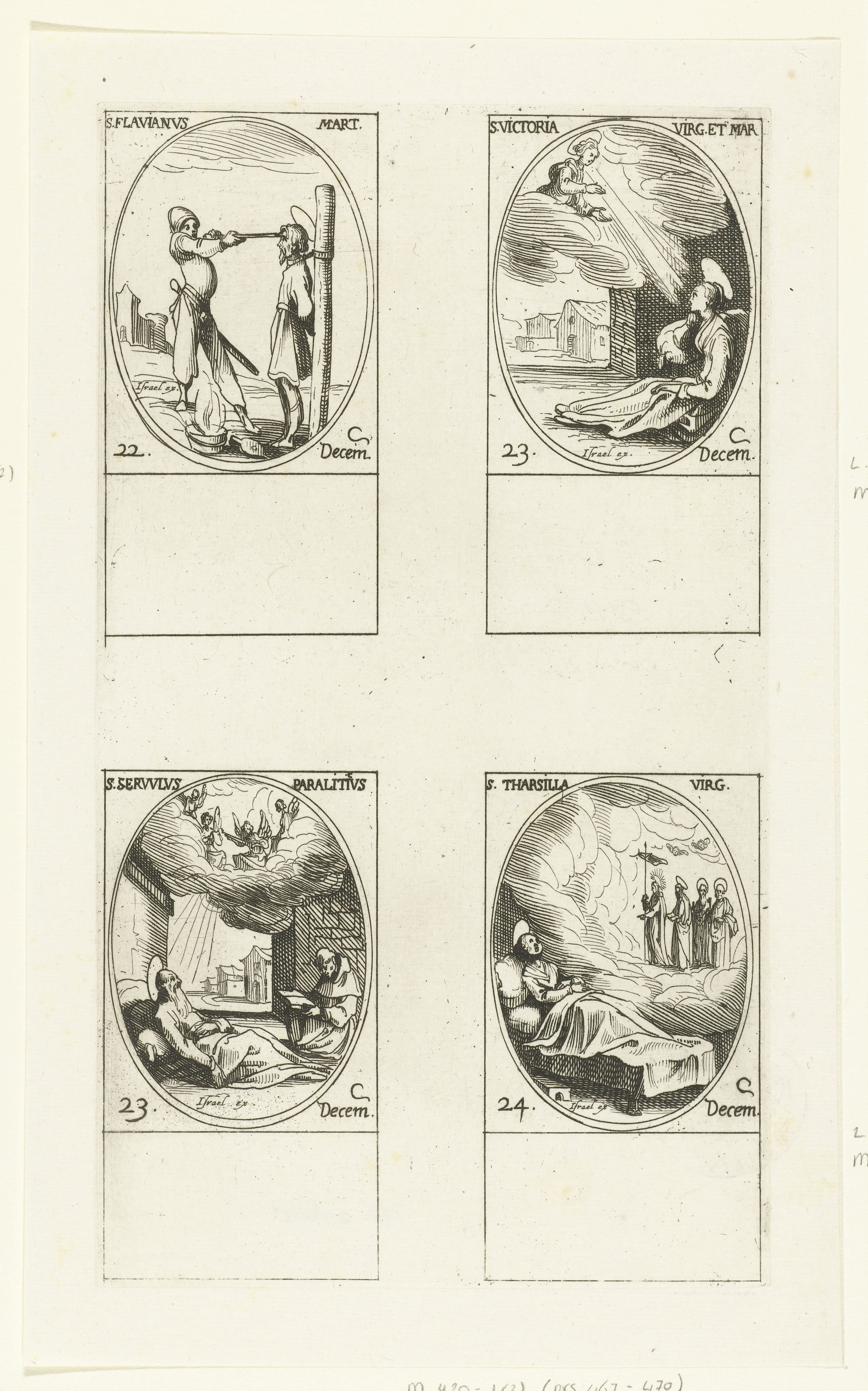 Heilige Flavianus van Acquapendente, Heilige Victoria van Rome, Heilige Servulus van Rome, Heilige Tarsilla van Rome (22-24 december)