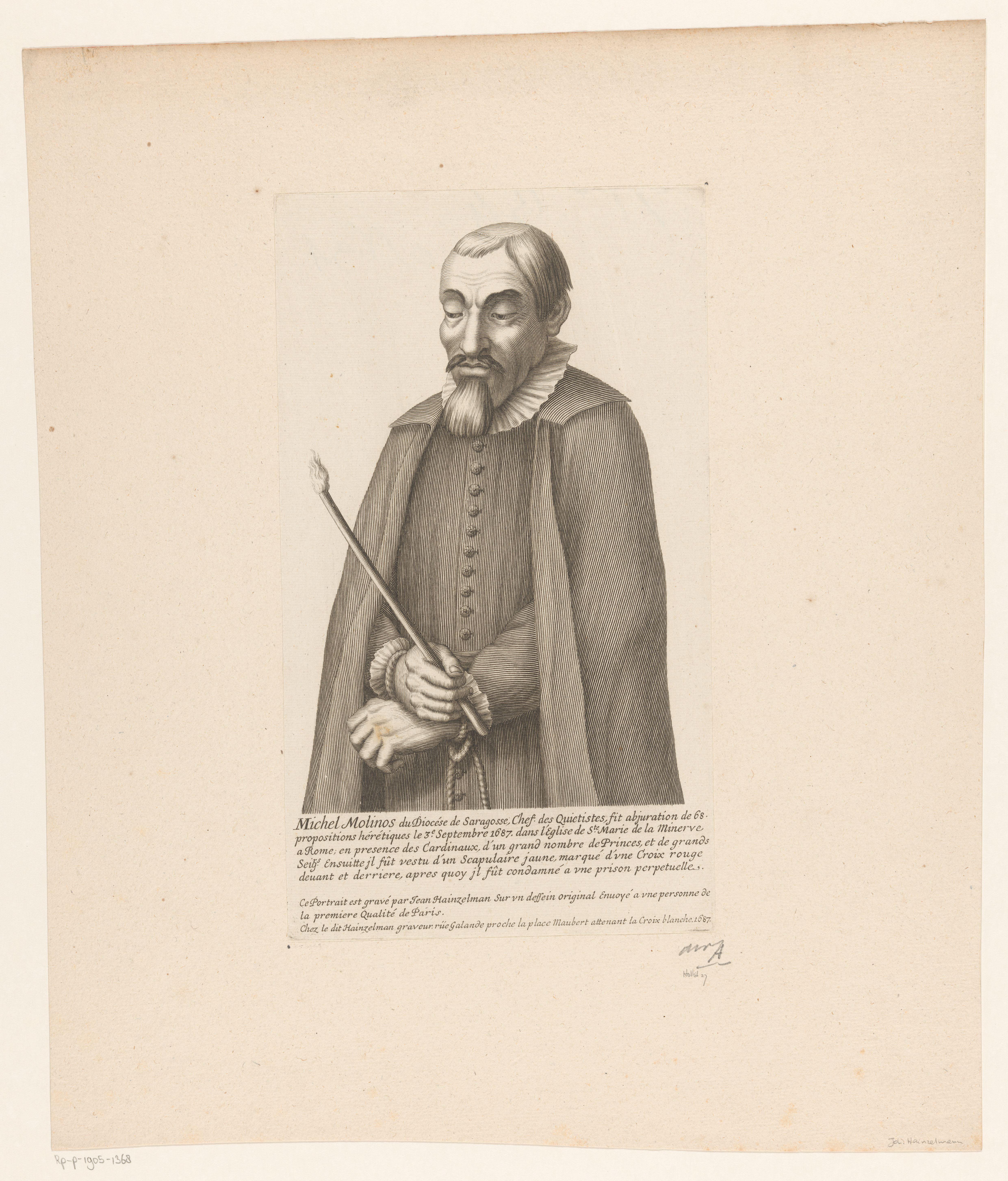 Portret van Miguel de Molinos na zijn veroordeling in 1687