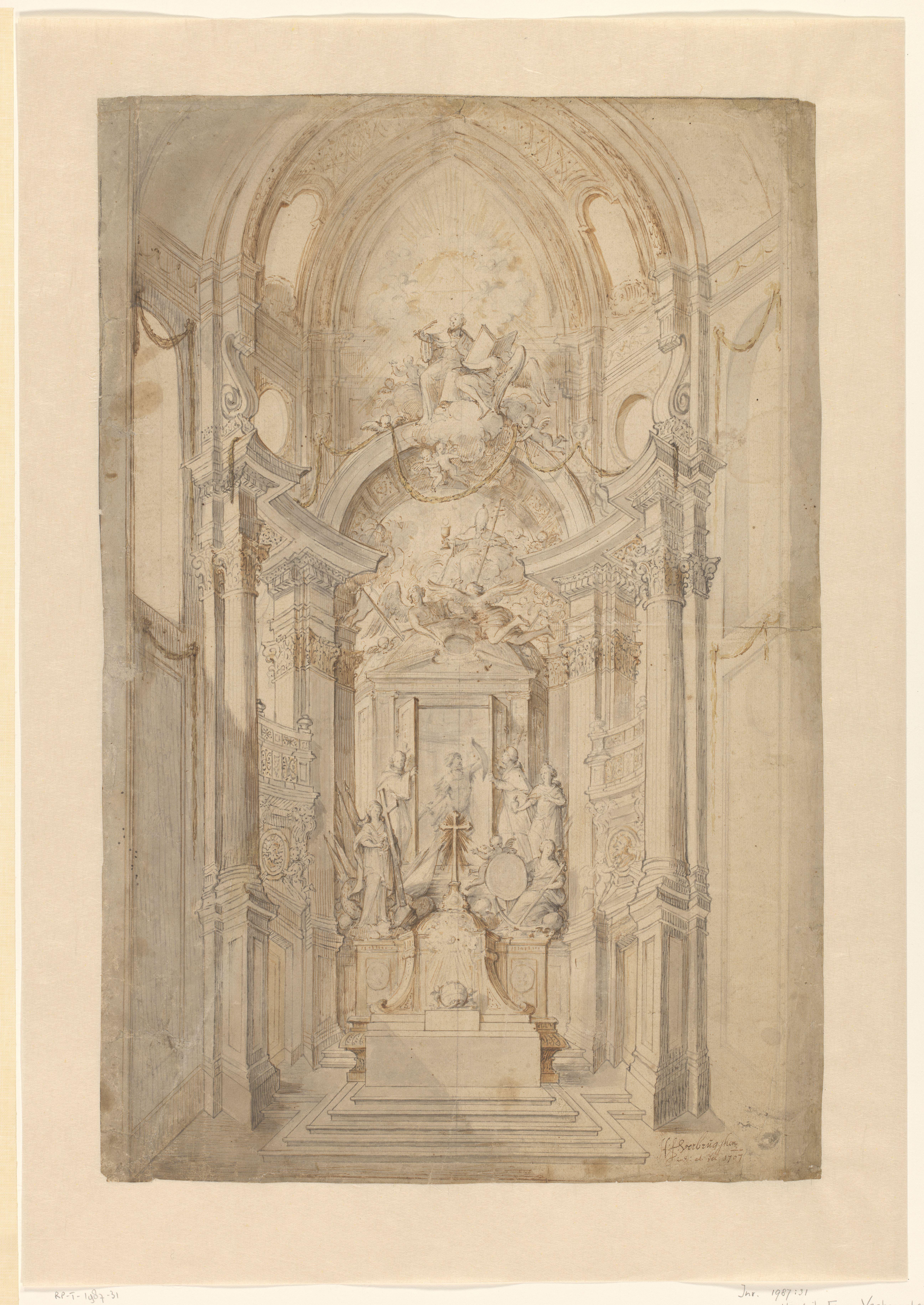 Ontwerp voor een gelegenheidsversiering van het hoogaltaar in de St. Augustinuskerk te Antwerpen