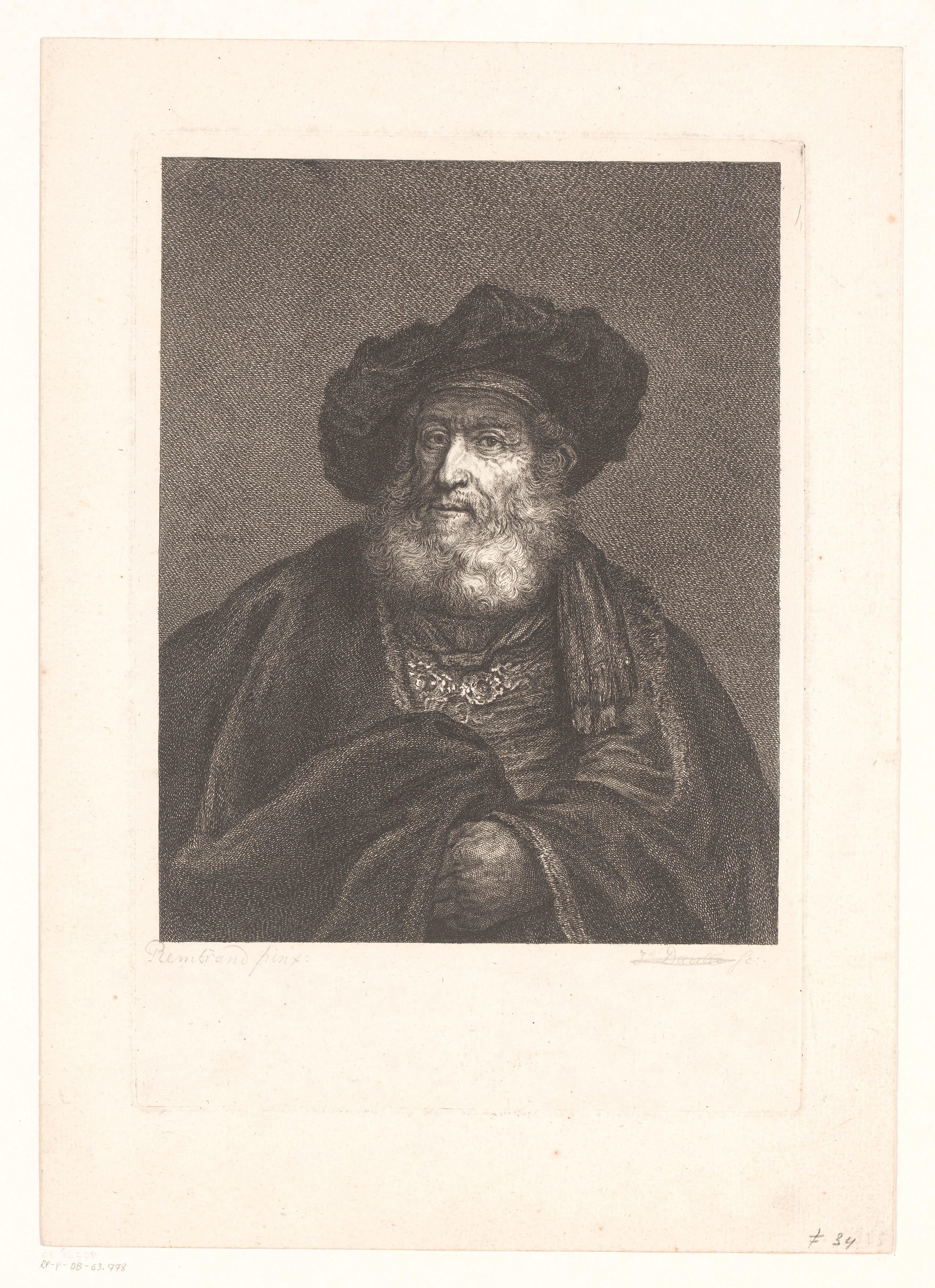 Portret van een oude man met baard en hoed