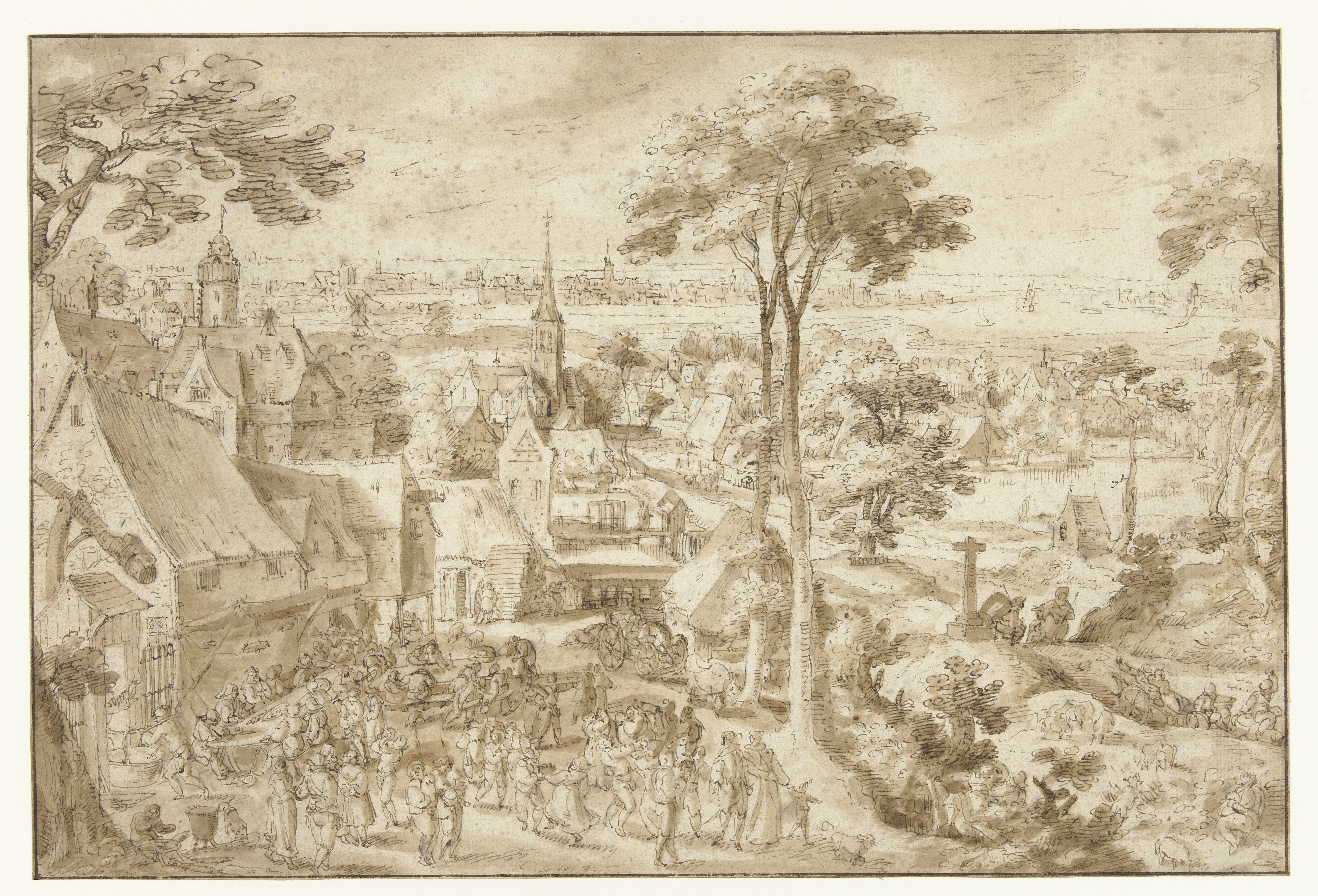 Bruiloftsfeest op een dorpsplein