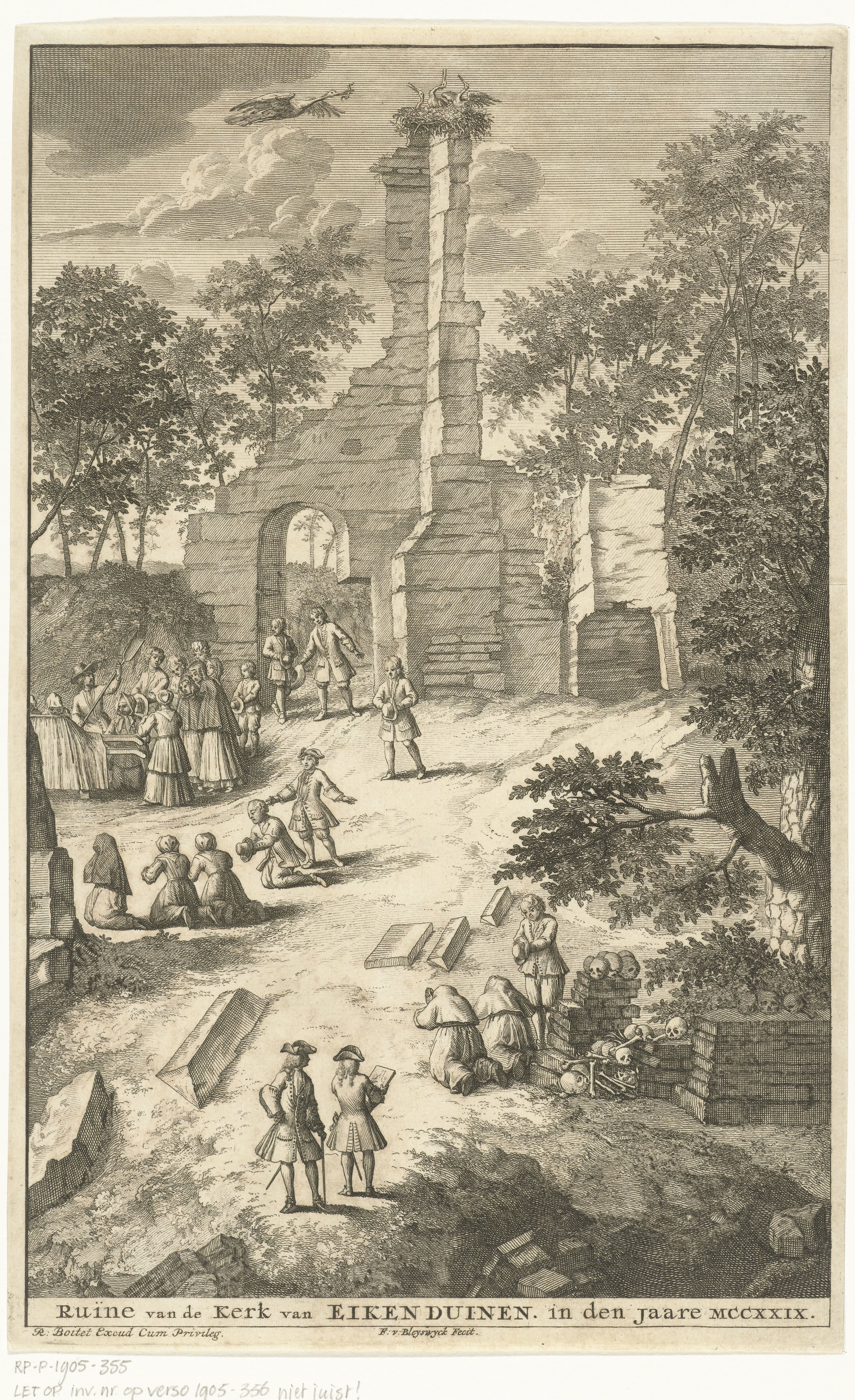 Gezicht op de ruïne van de kerk van Eik en Duinen, 1729