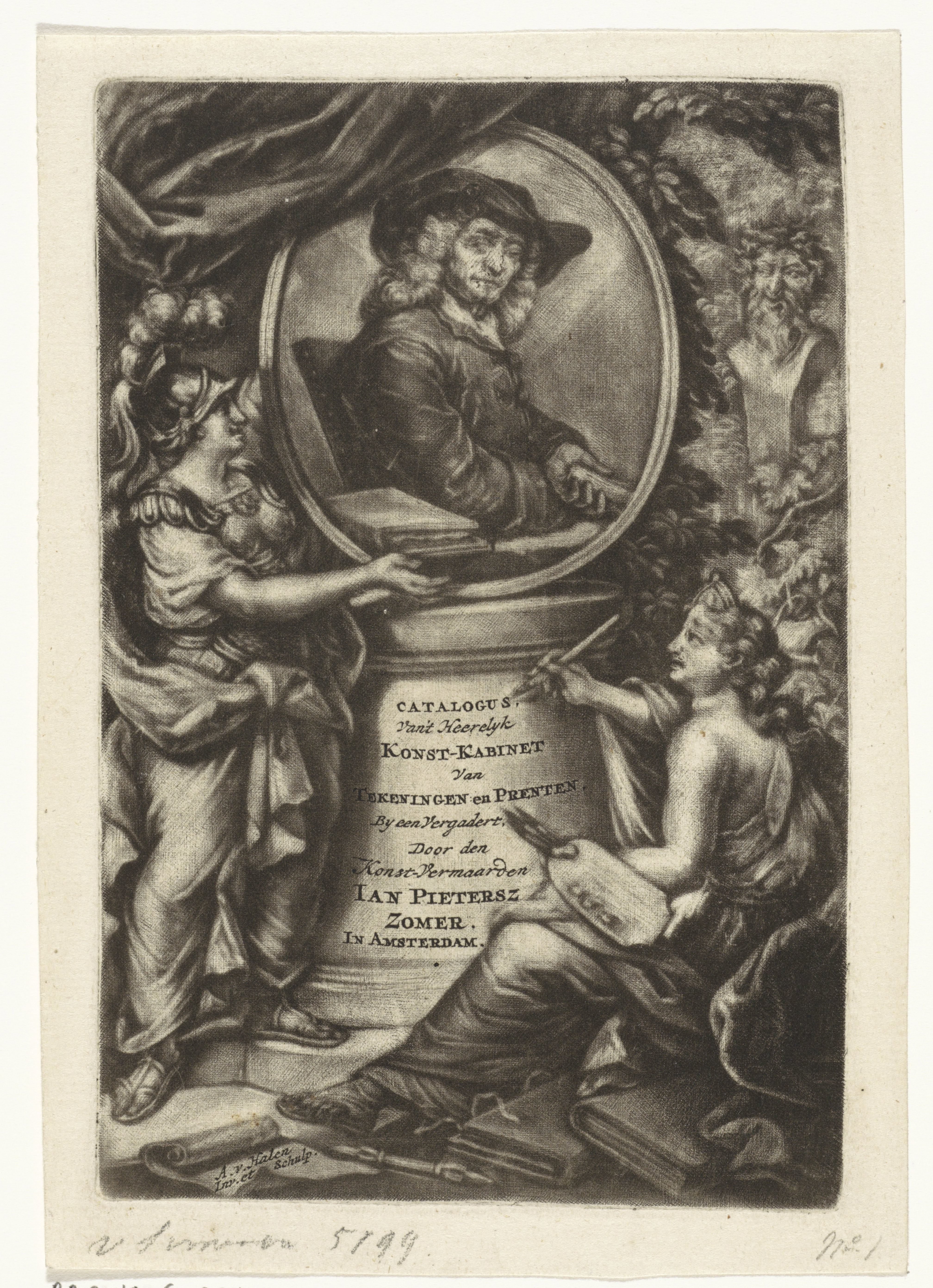 Titelpagina voor Jan Pietersz Zomers' "Catalogus van een uytstekend heerlyk cabinet van teekeningen, en schoone drukken van prenten" 1720