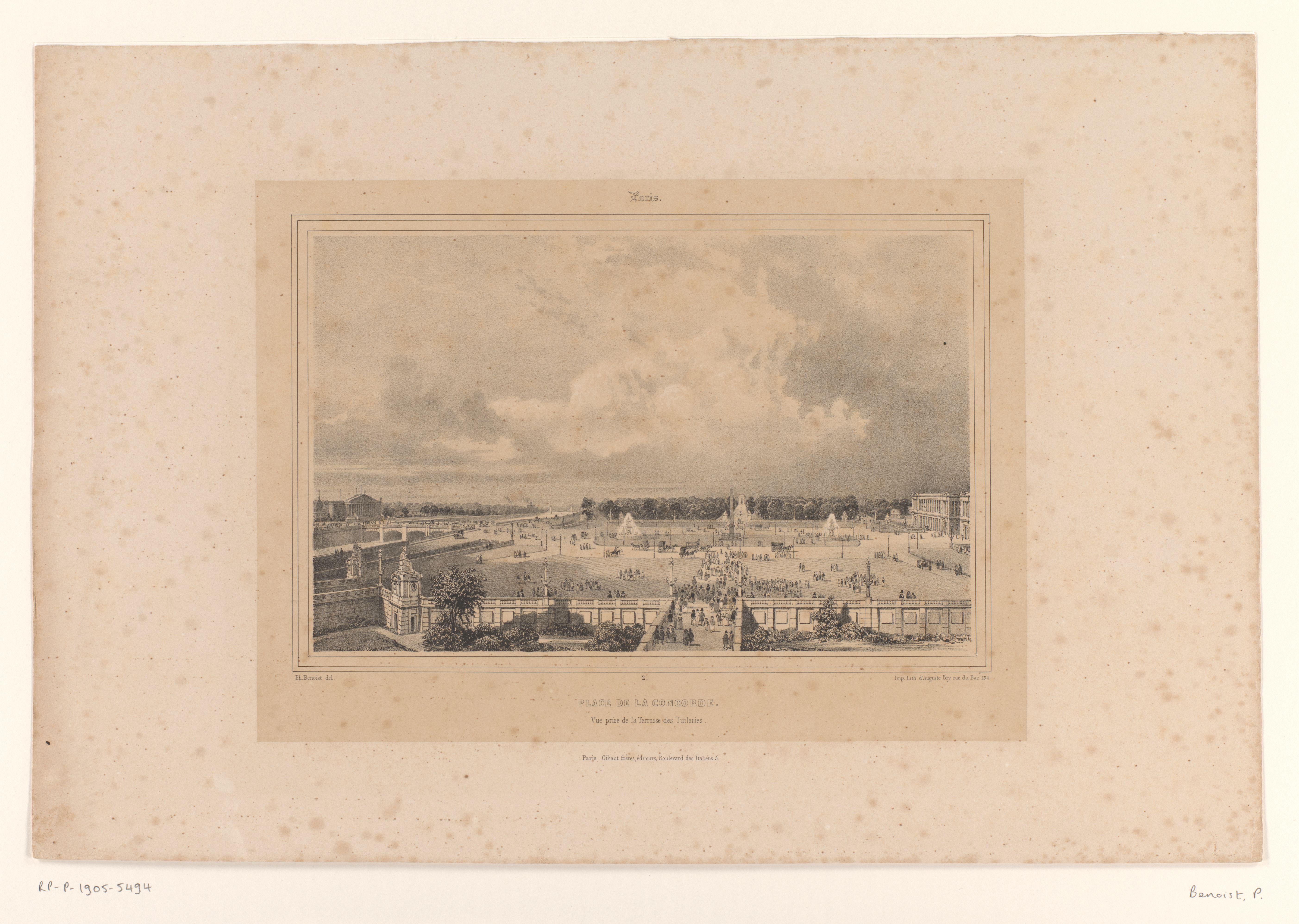 Zicht op de Place de la Concorde vanaf het terras van het Tuilerieënpaleis