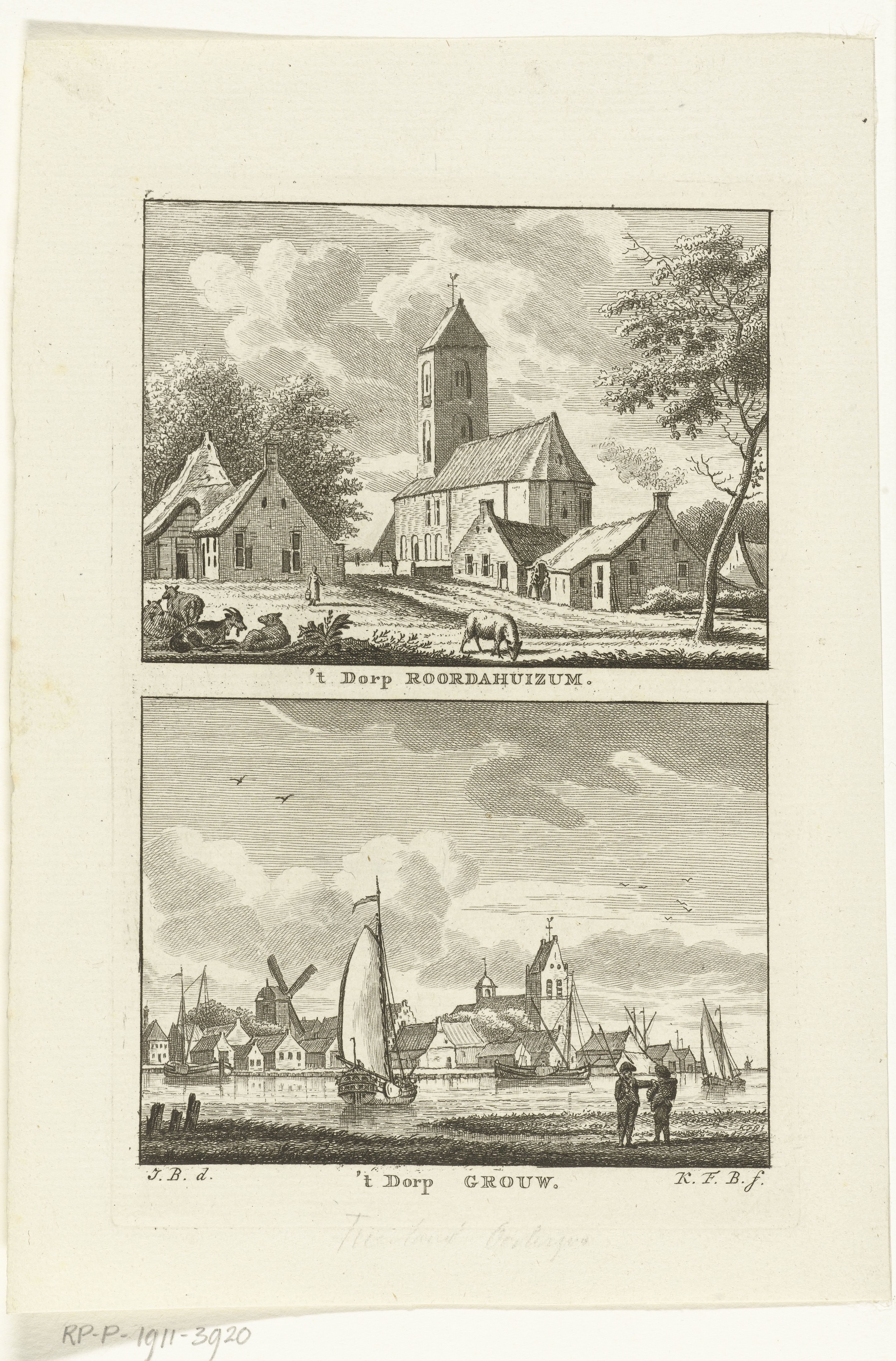 Dorpsgezicht te Roordahuizum en gezicht over het water op Grouw