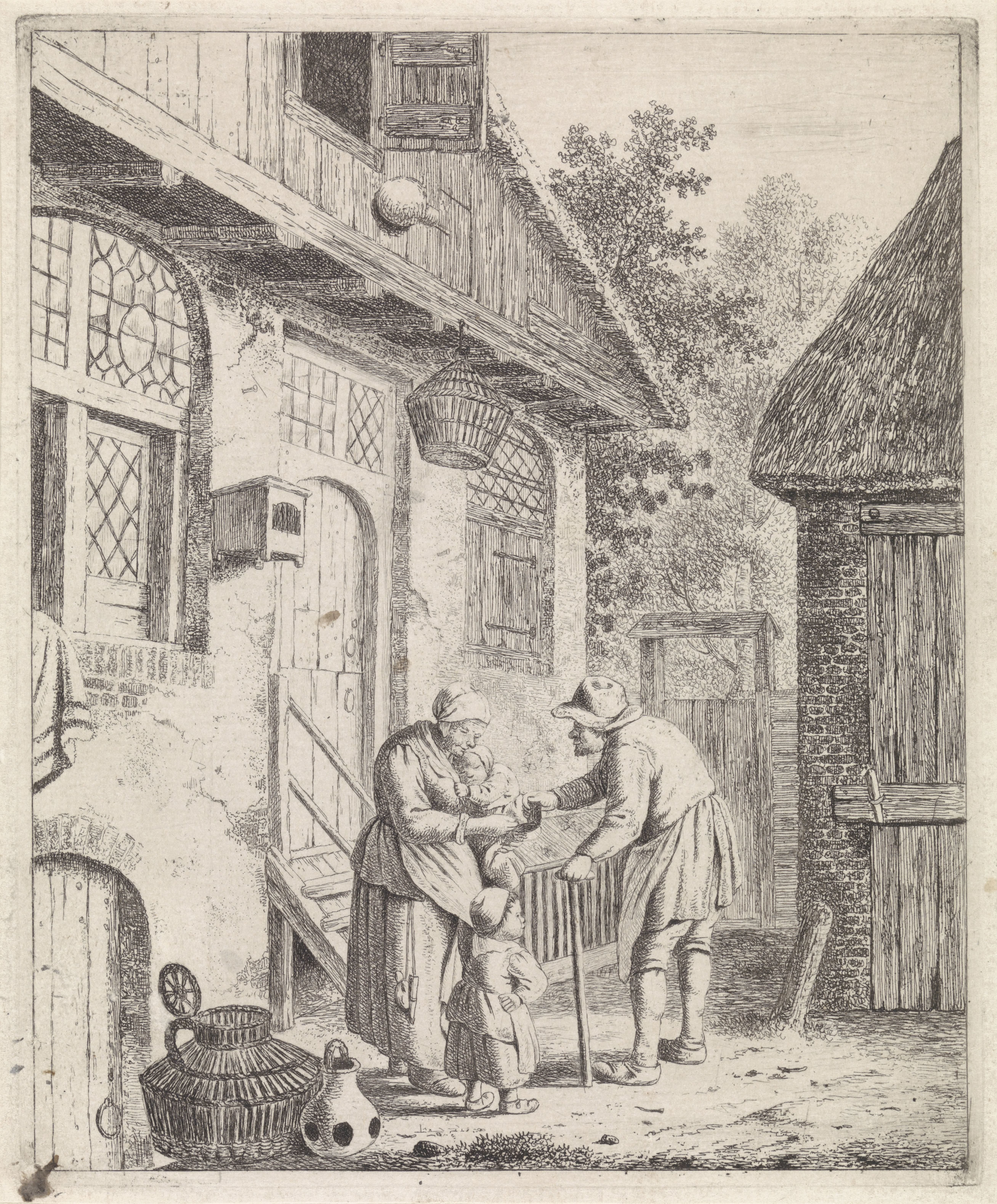 Binnenplaats met boeren