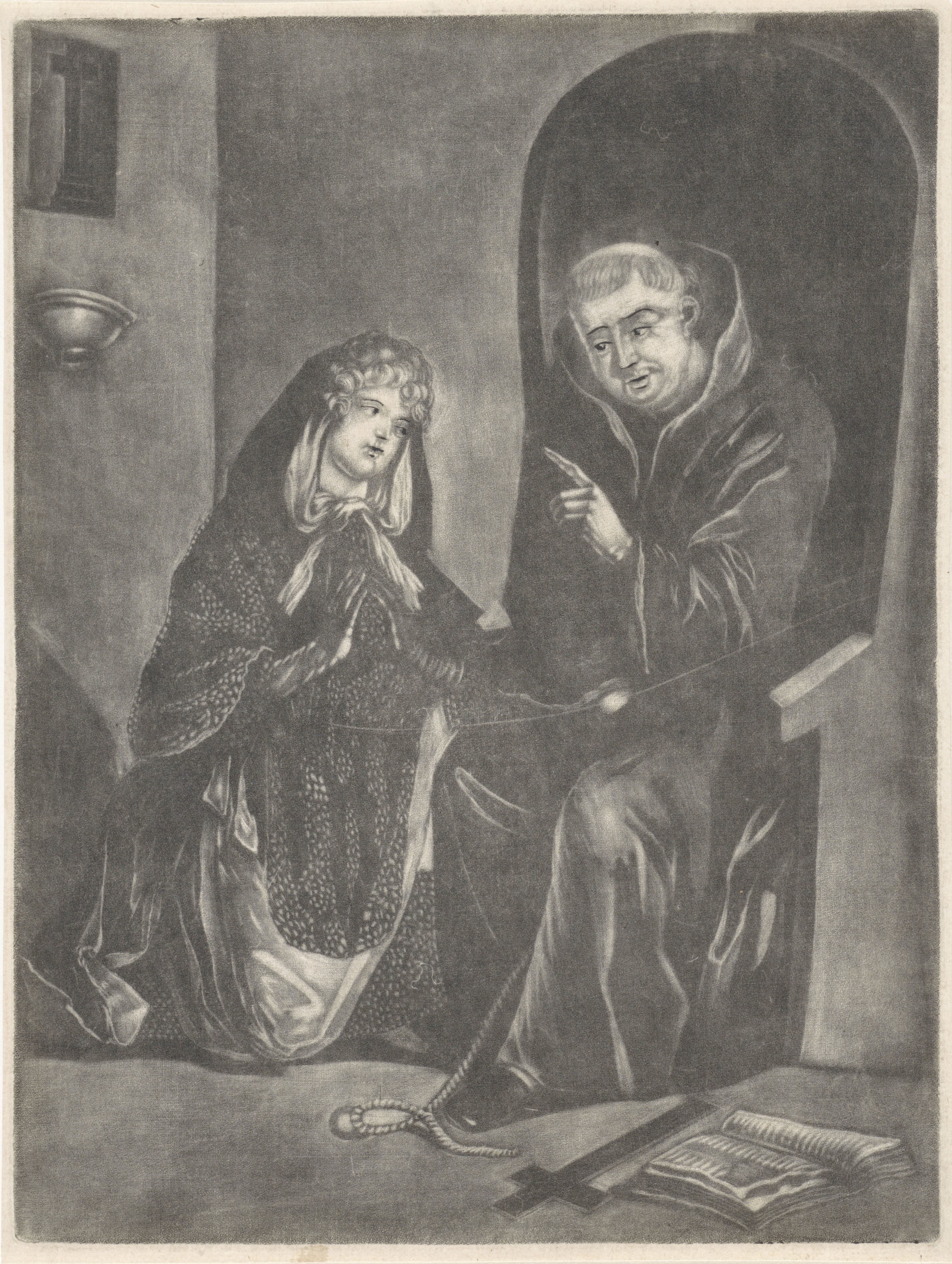Jonge vrouw biecht bij een priester