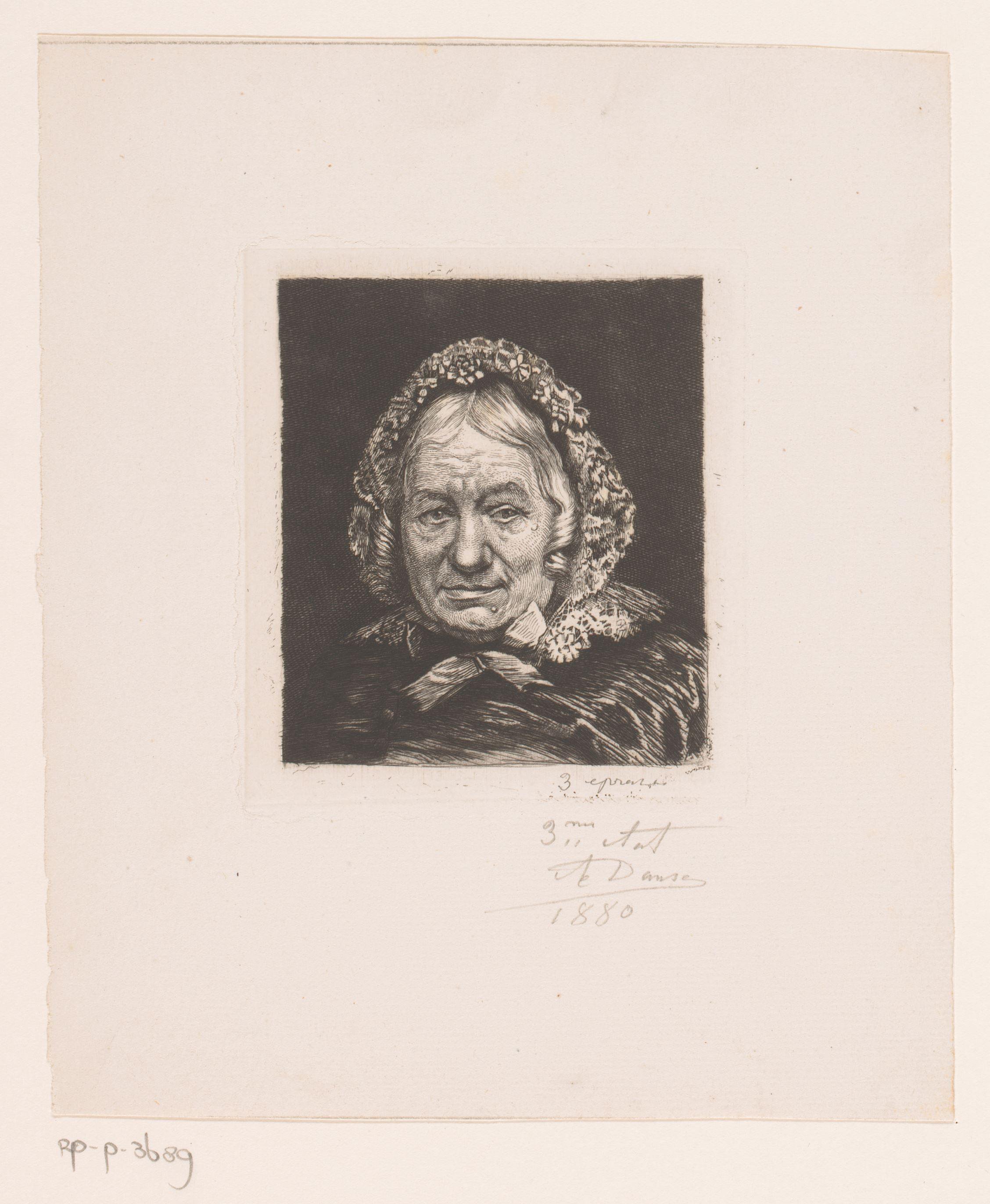 Portret van een onbekende oude vrouw met kanten muts