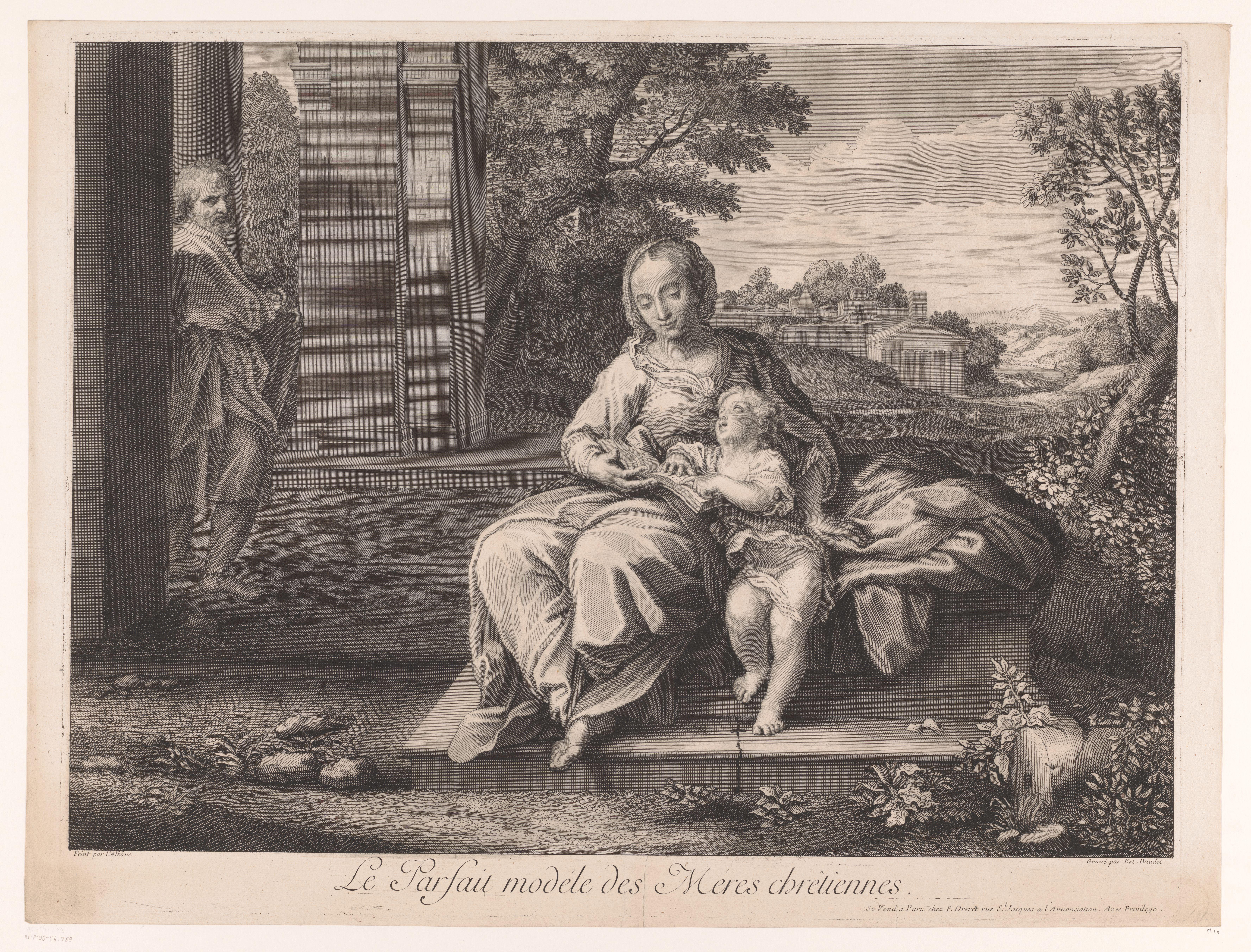 Heilige familie met tempel op de achtergrond