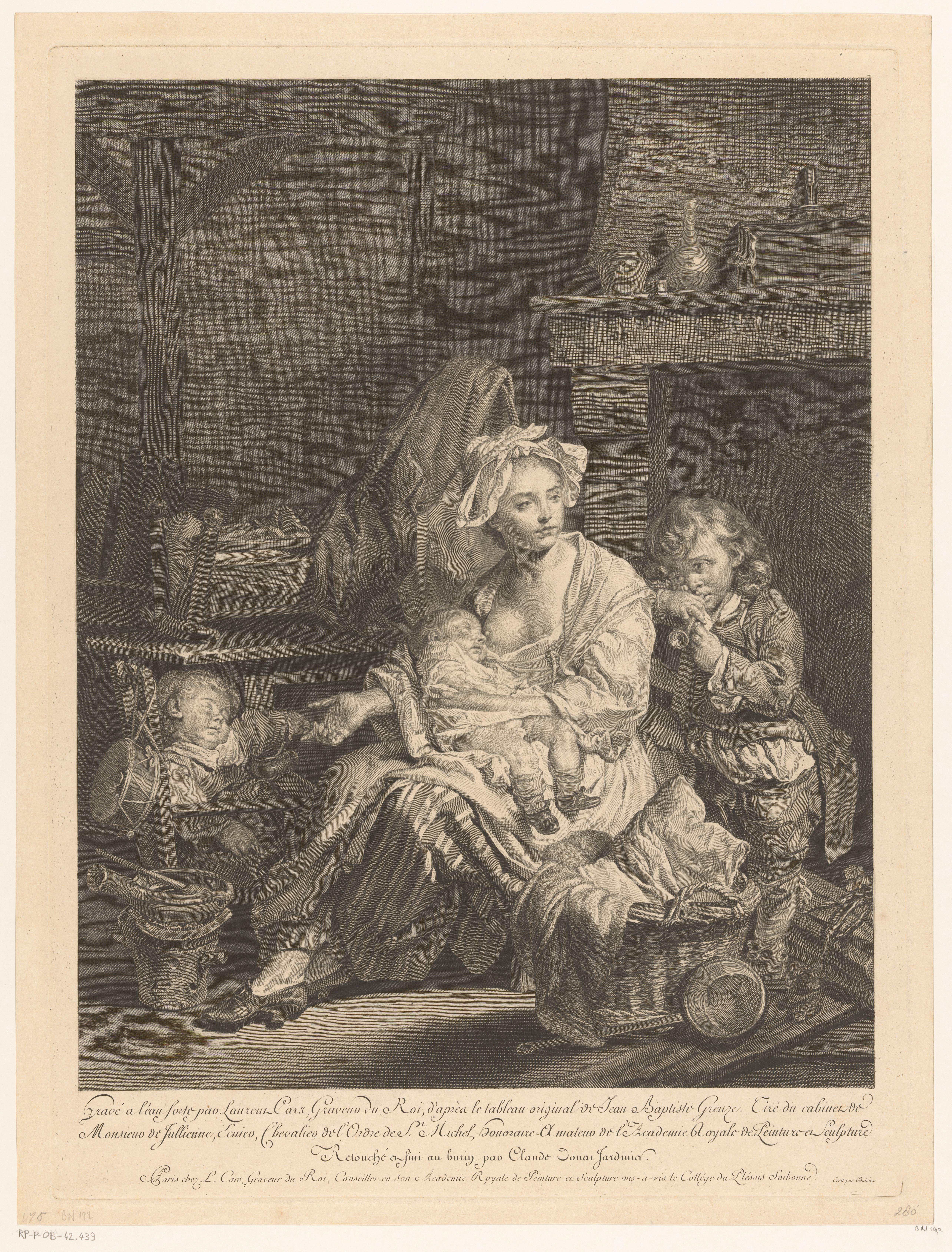 Interieur met een moeder en haar drie kinderen