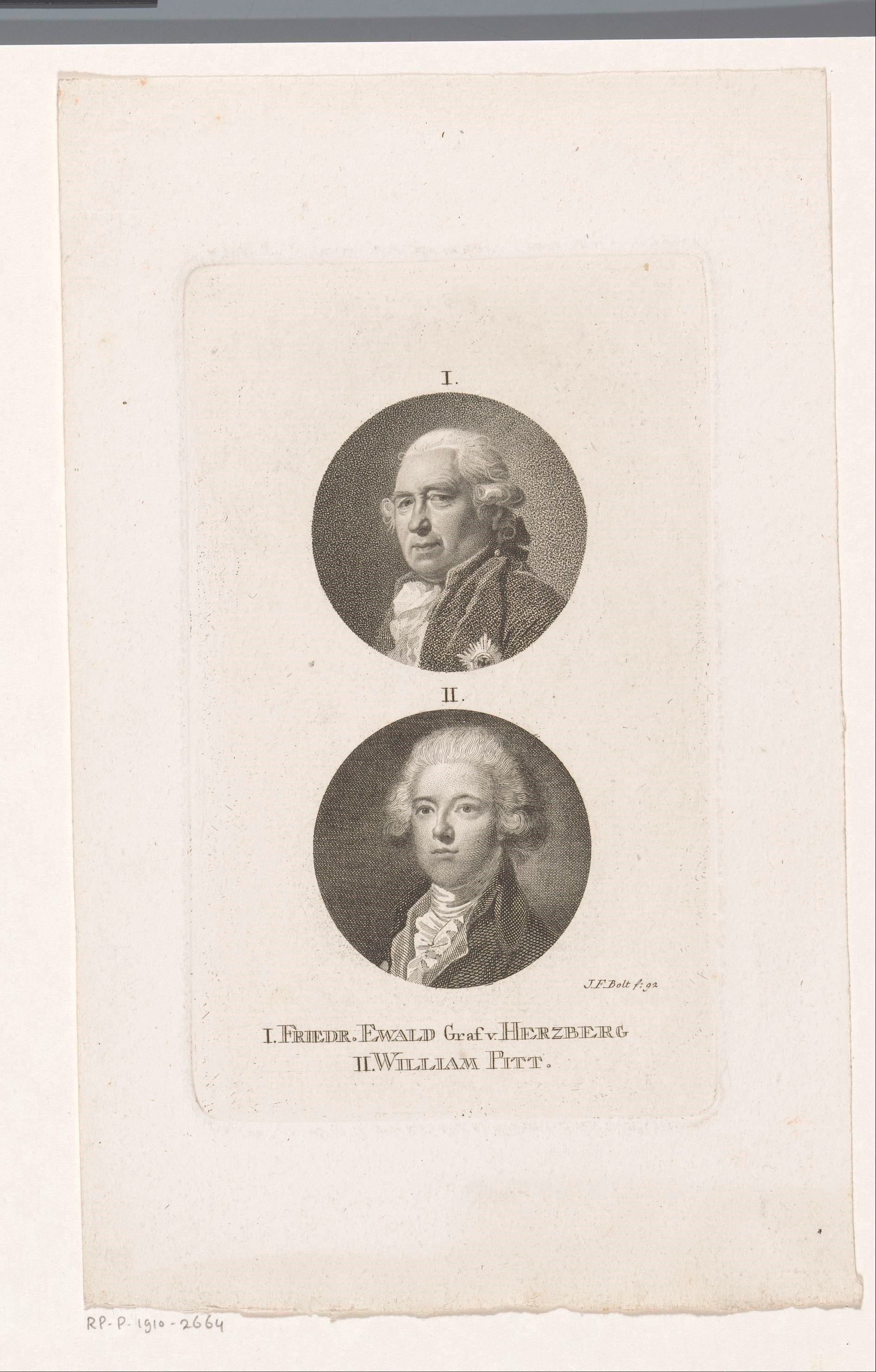 Portretten van Ewald Friedrich von Hertzberg en William Pitt