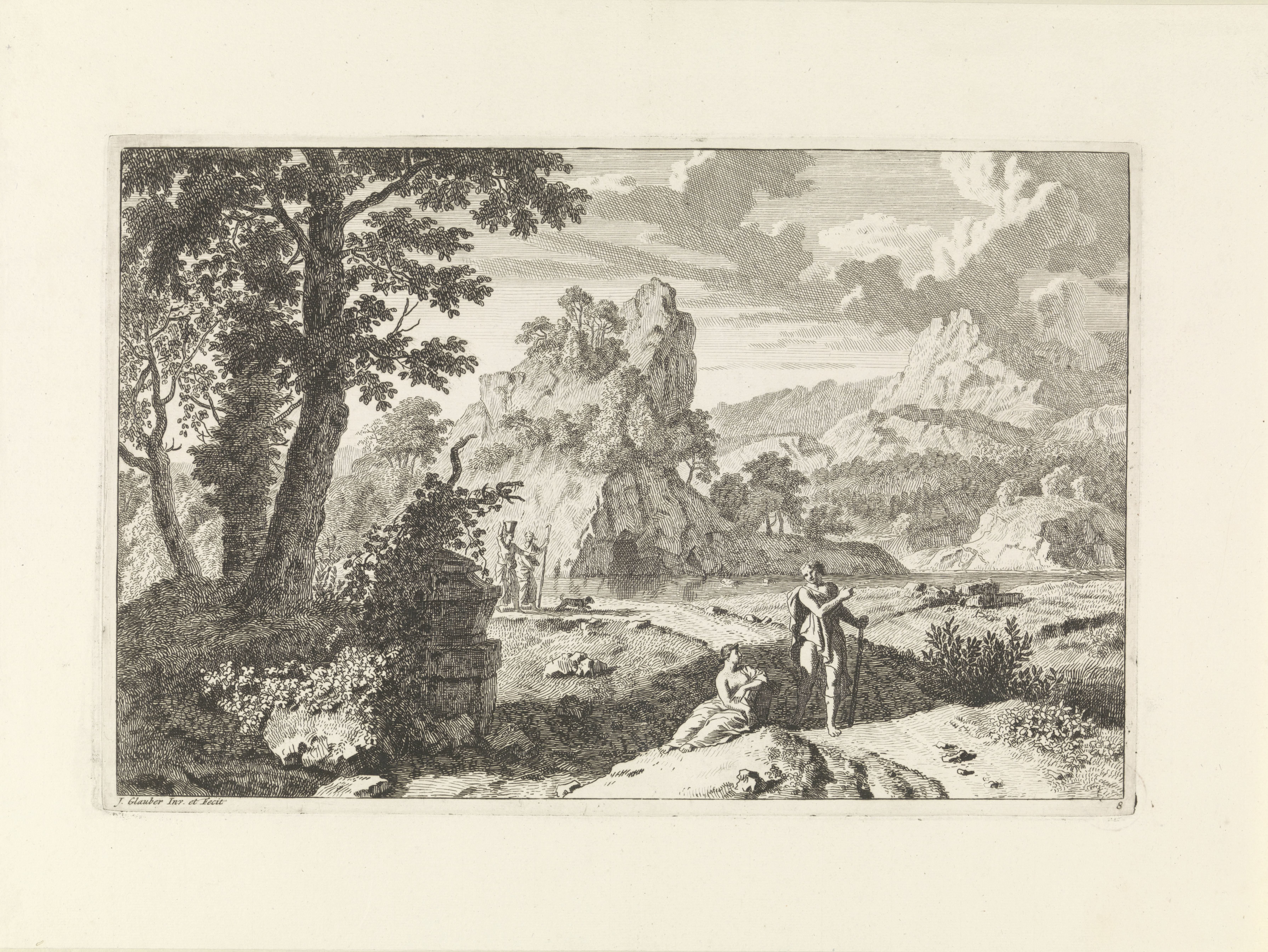 Arcadisch landschap met ruïnes