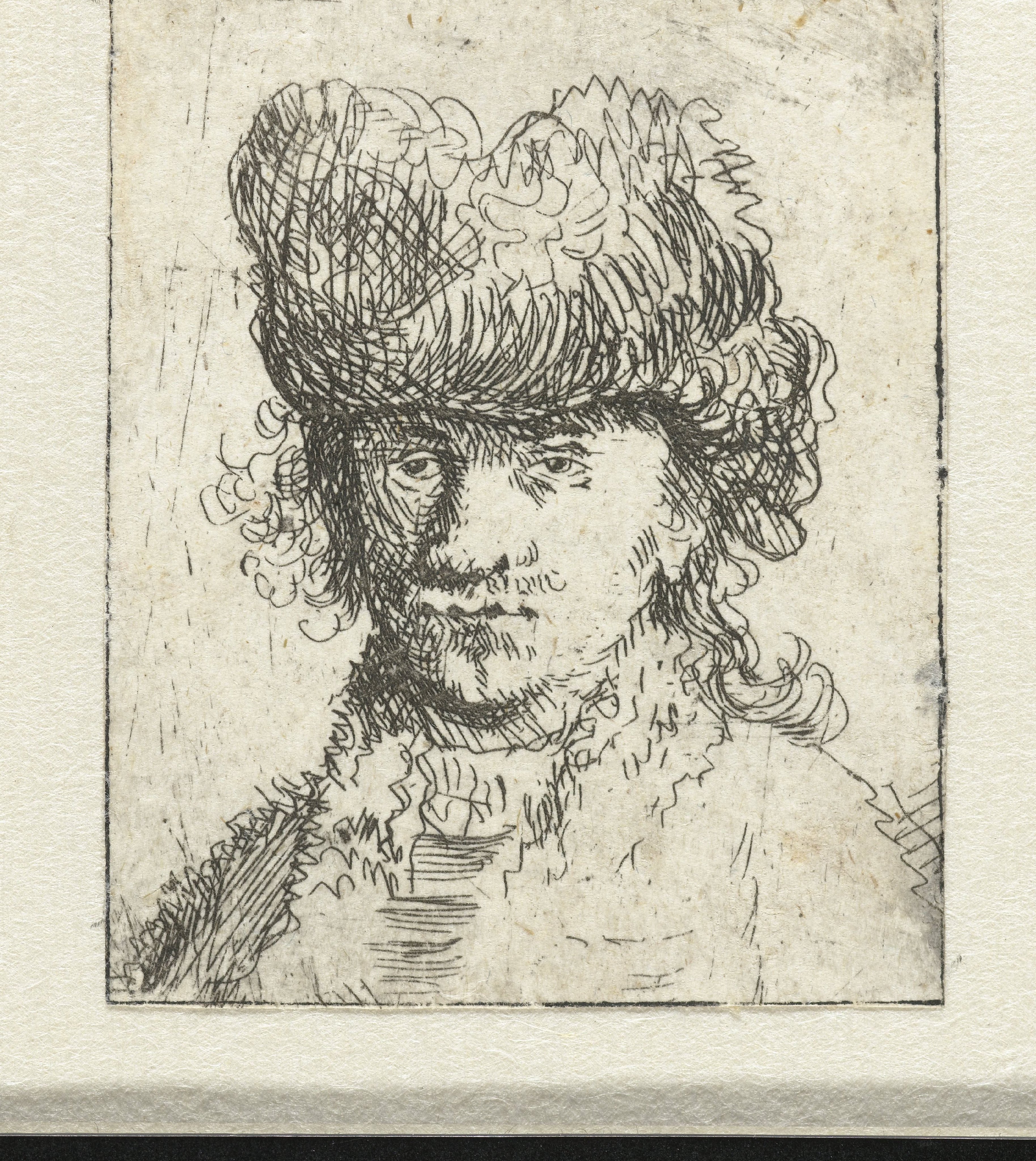 Self-portrait in a fur cap: bust