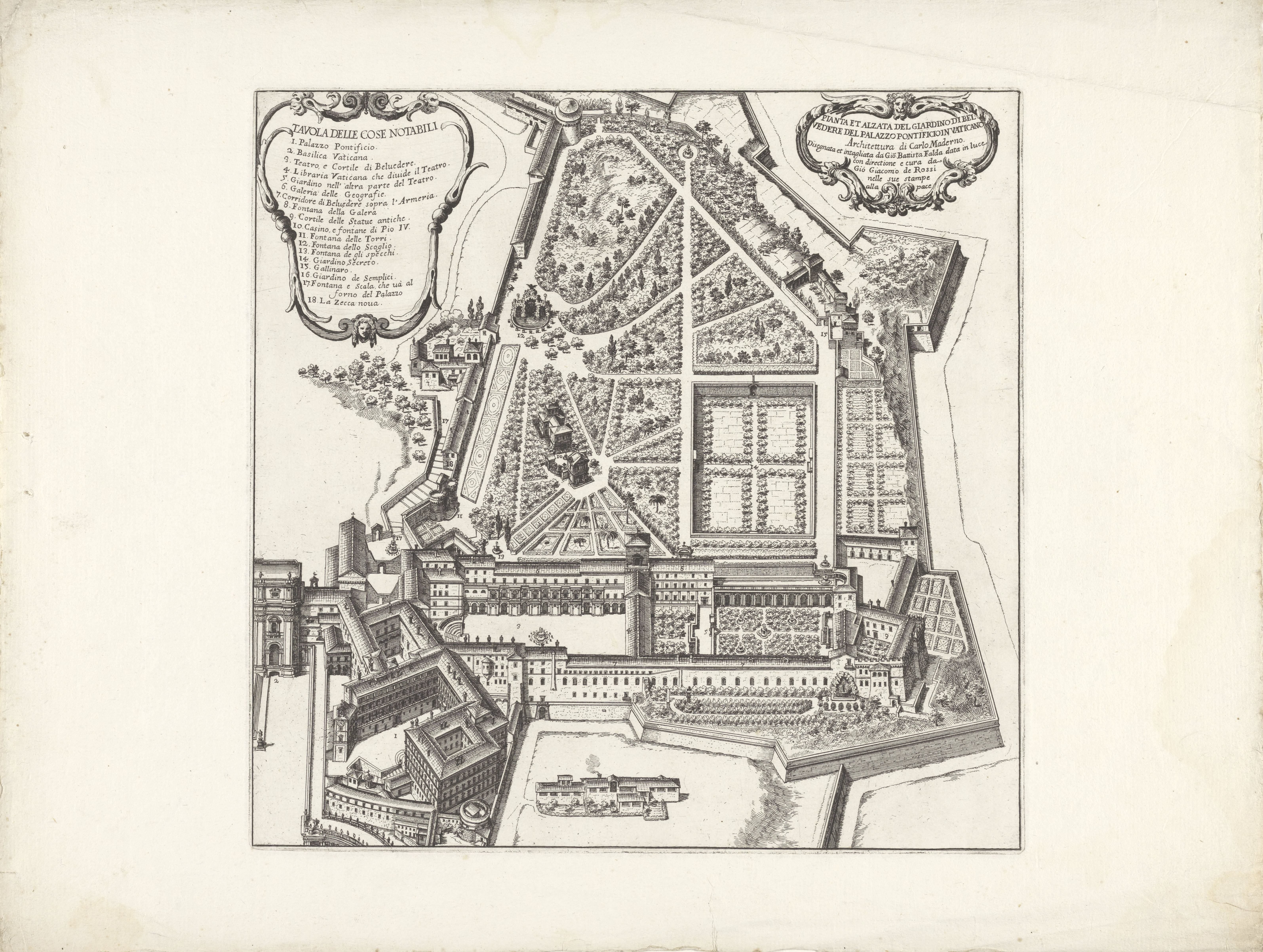 Plattegrond van de Vaticaanse Belvedere tuinen