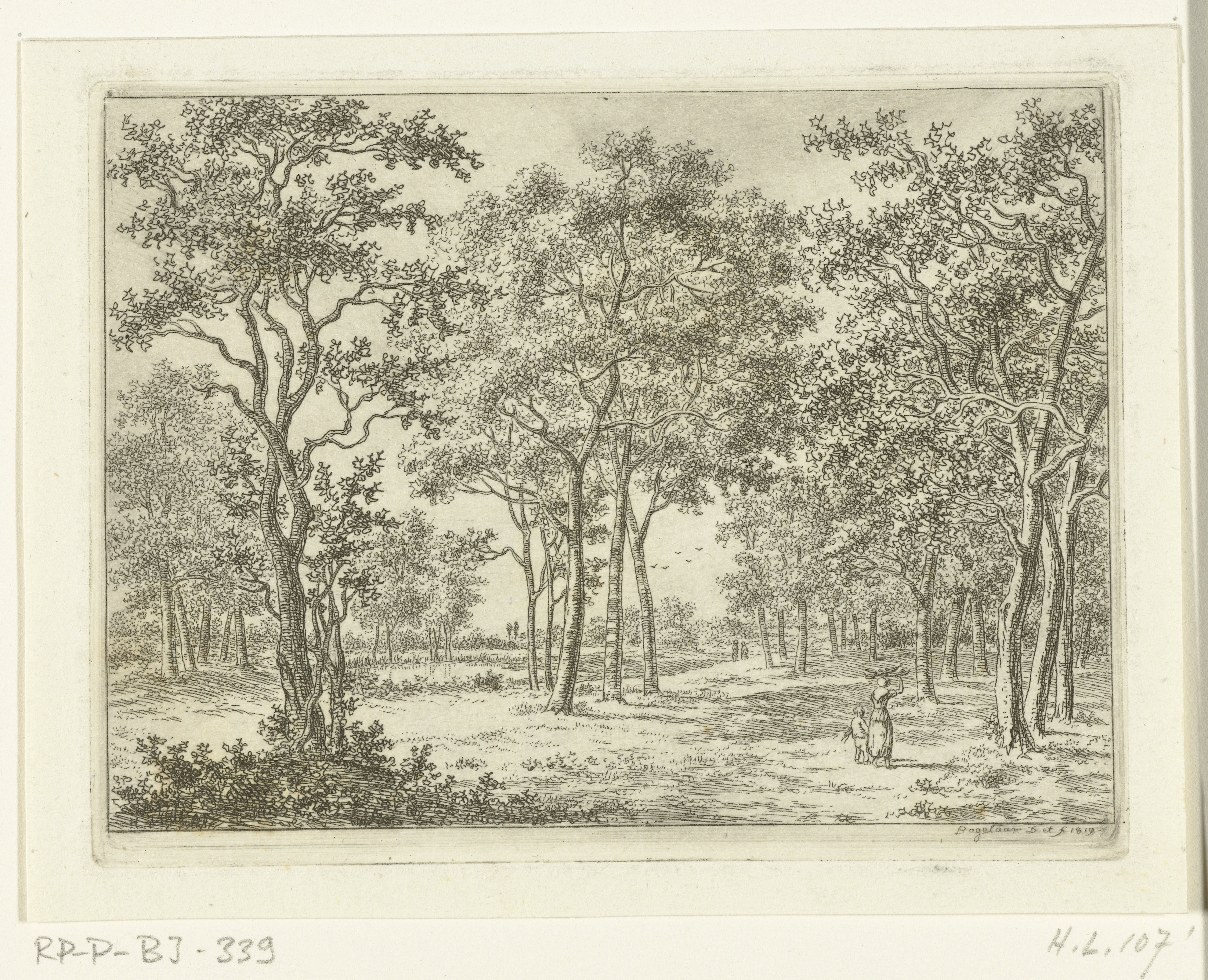 Landschap met een vrouw en een jongetje die takken vergaren