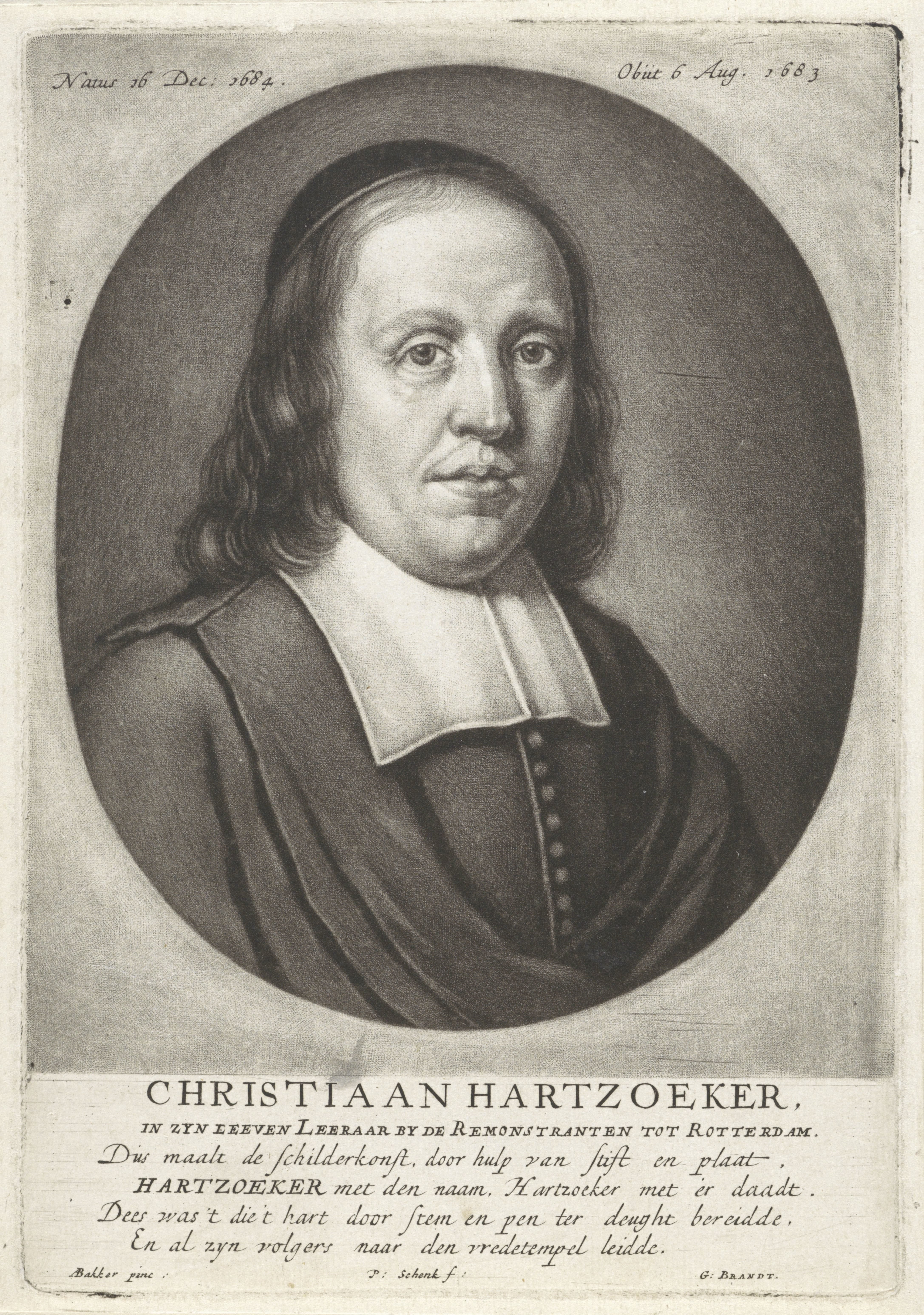 Portret van de remonstrantse predikant Christiaan Hartsoecker
