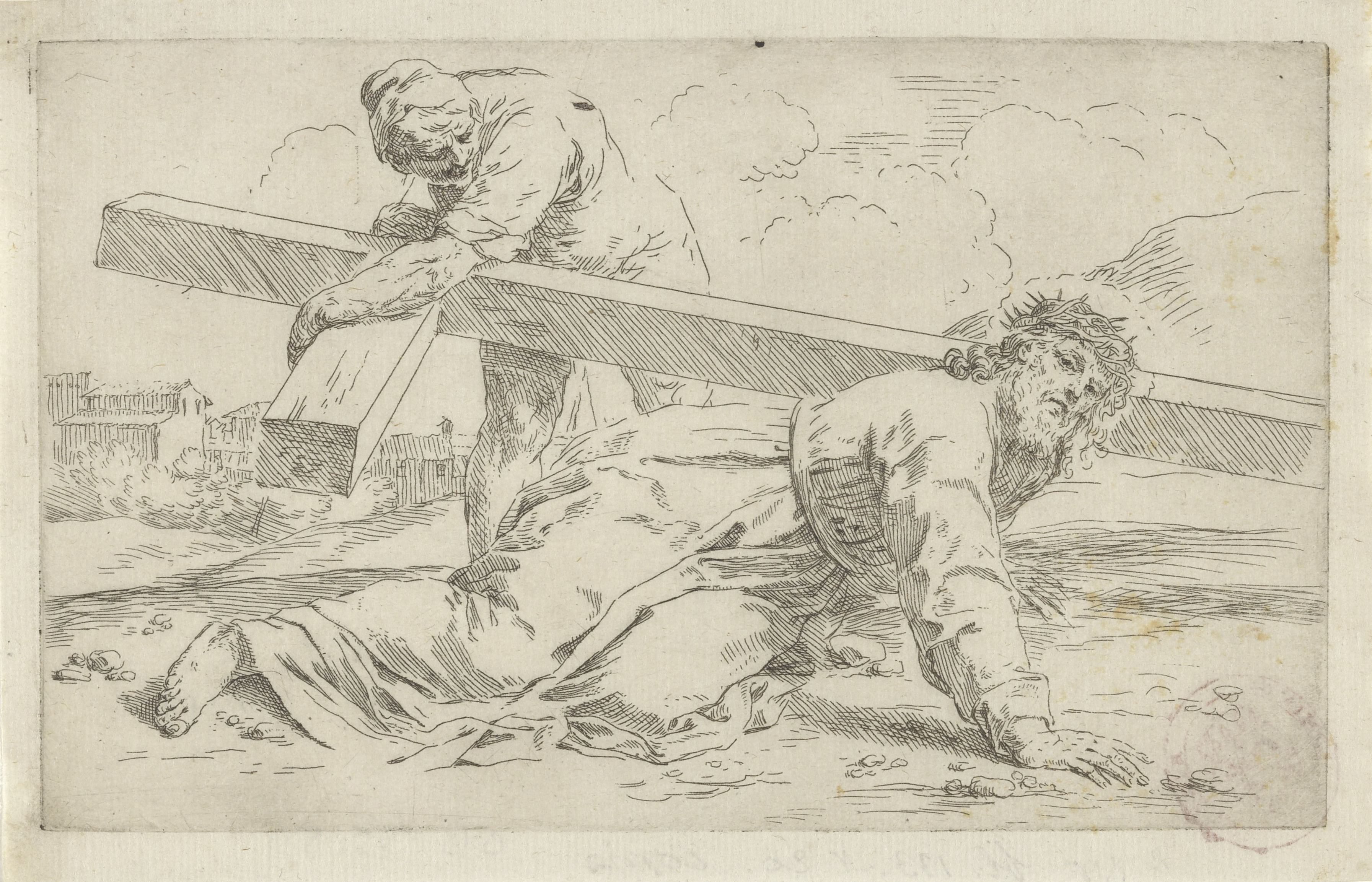 Christus bezwijkt onder het gewicht van het kruis
