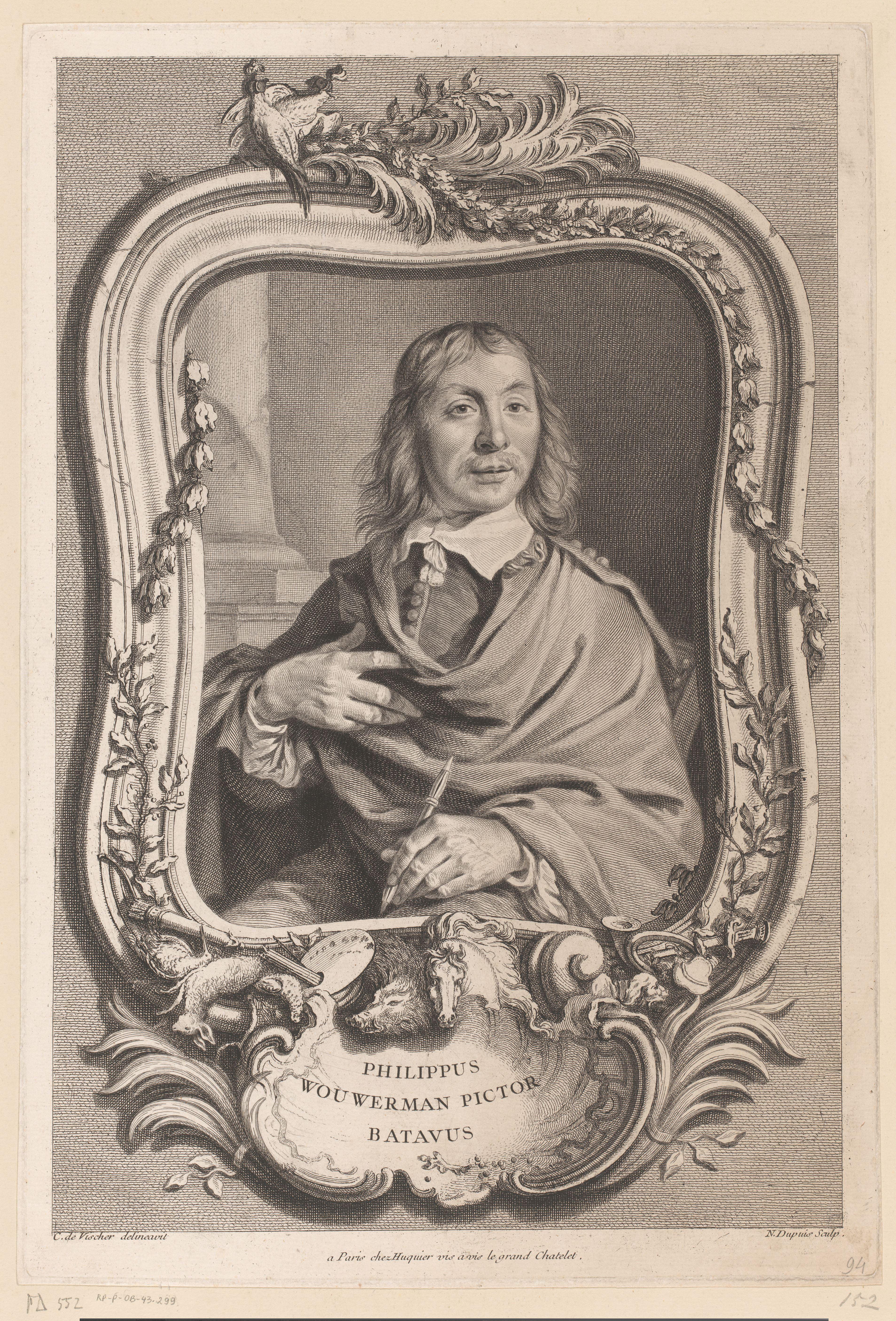 Portret van Philips Wouwerman in versierde lijst