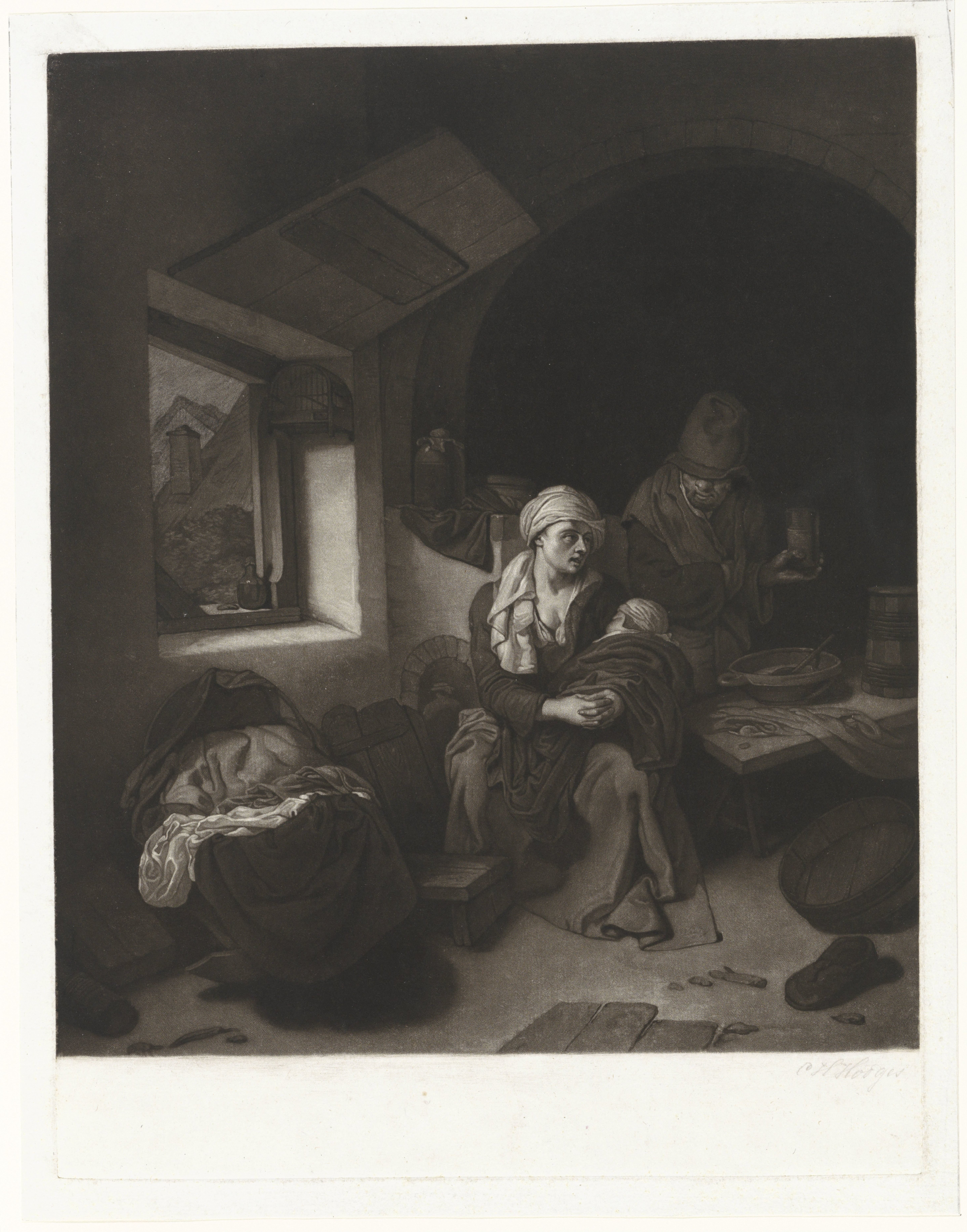 Boerenfamilie in interieur