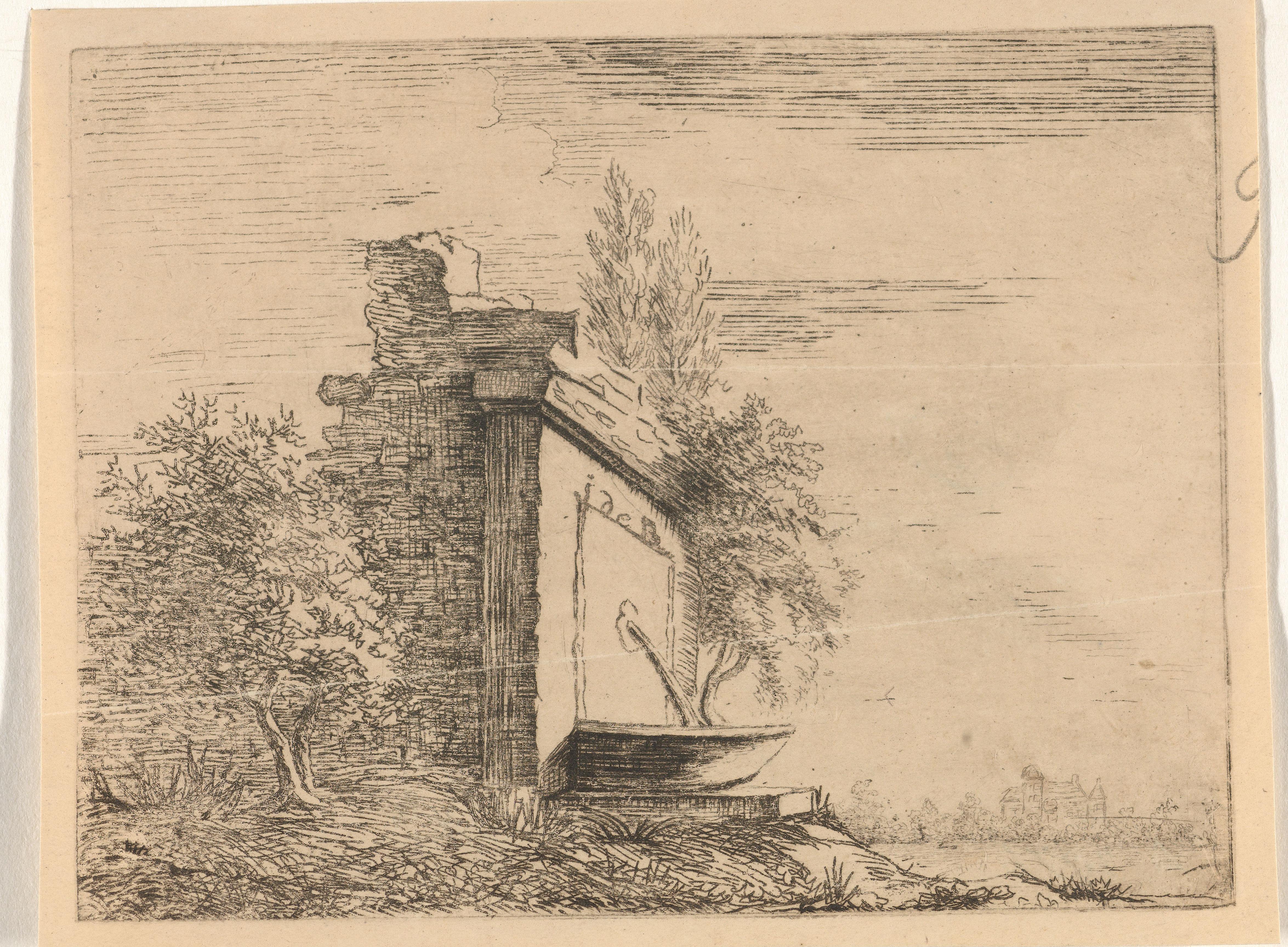 Fontein tegen vervallen muur