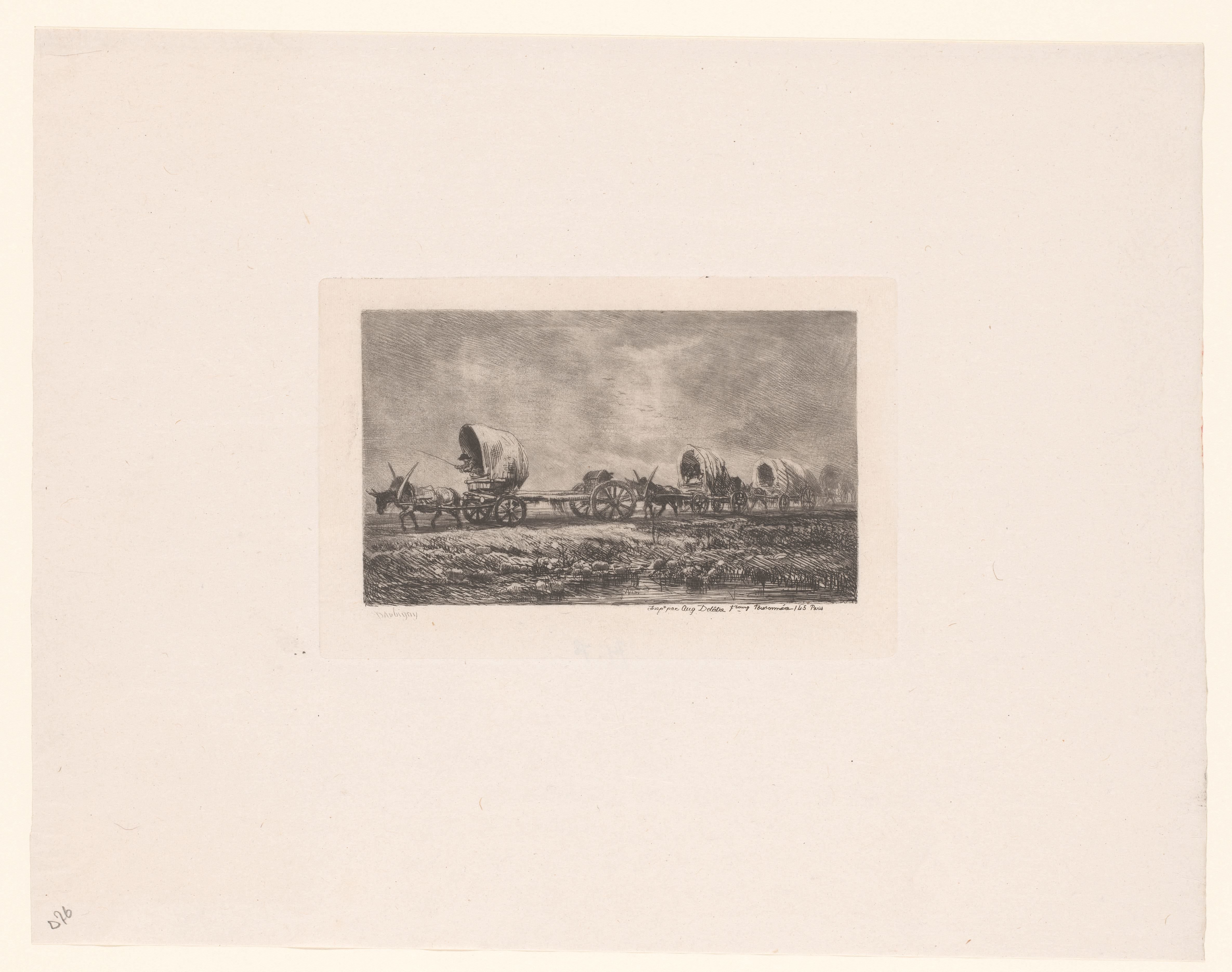 Landschap met stoet huifkarren