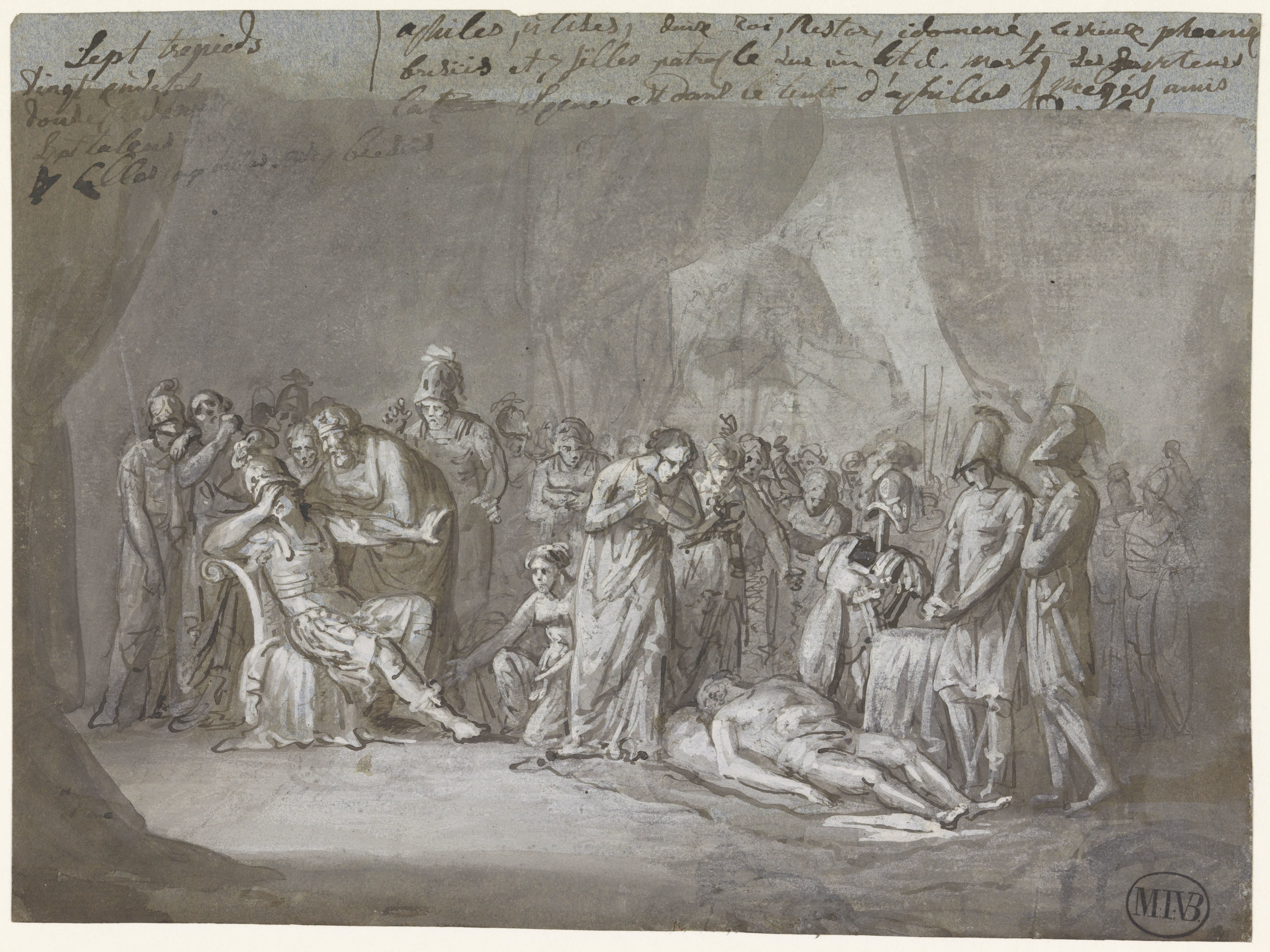 Het lijk van Patroclus in Achilles tent beweend