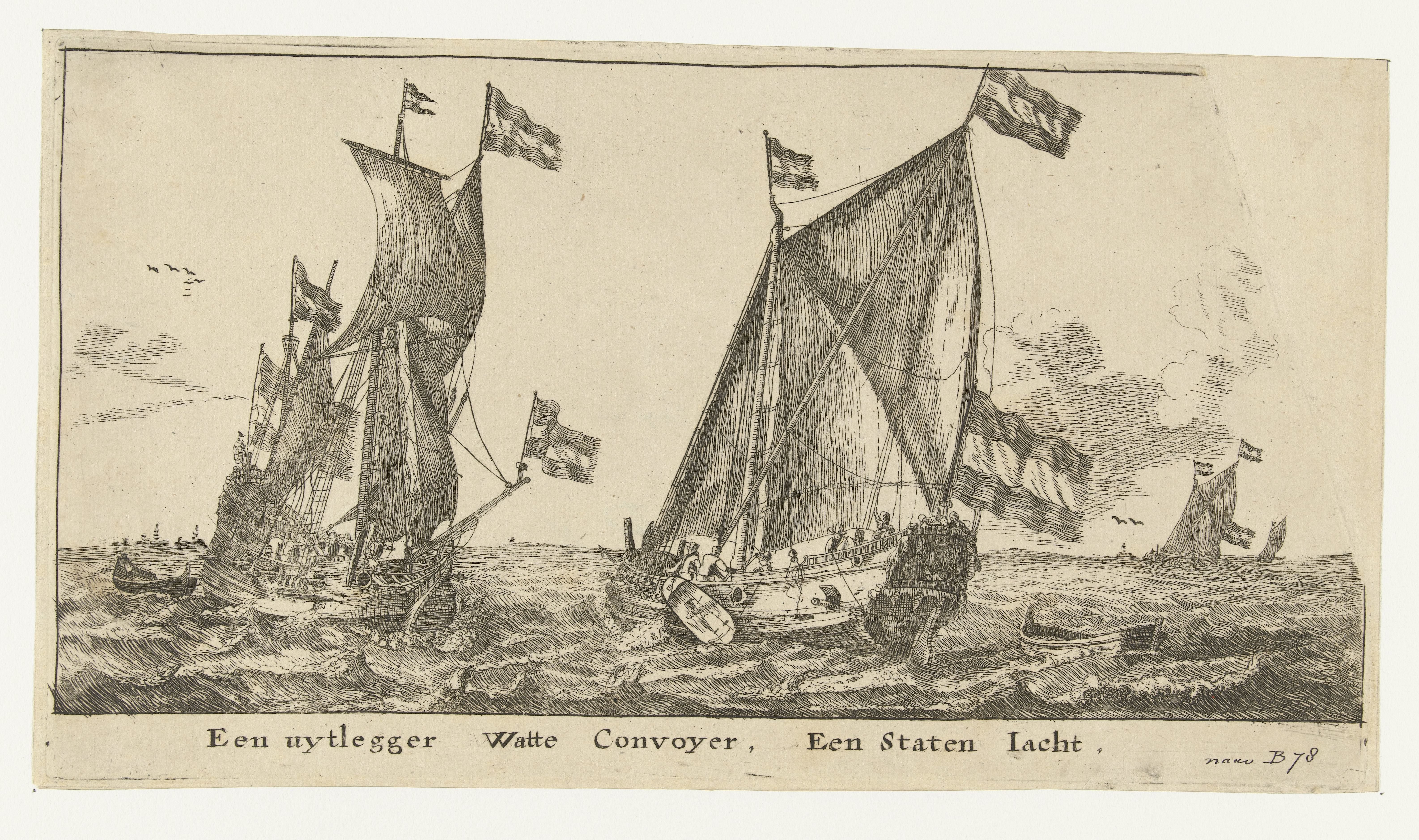 Twee schepen: een statenjacht en een uitlegger