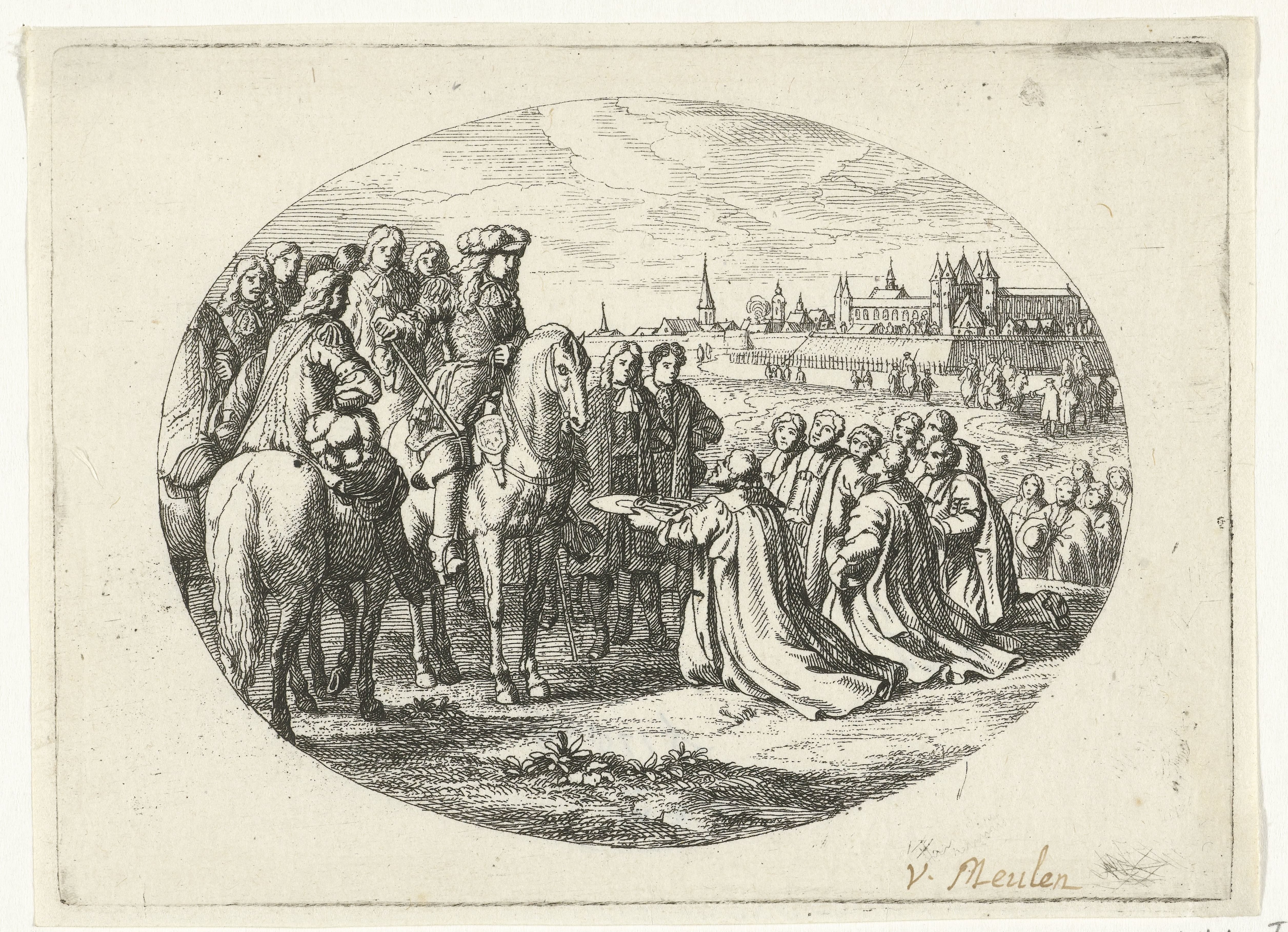 Stadssleutels worden aangeboden aan Lodewijk XIV, koning van Frankrijk