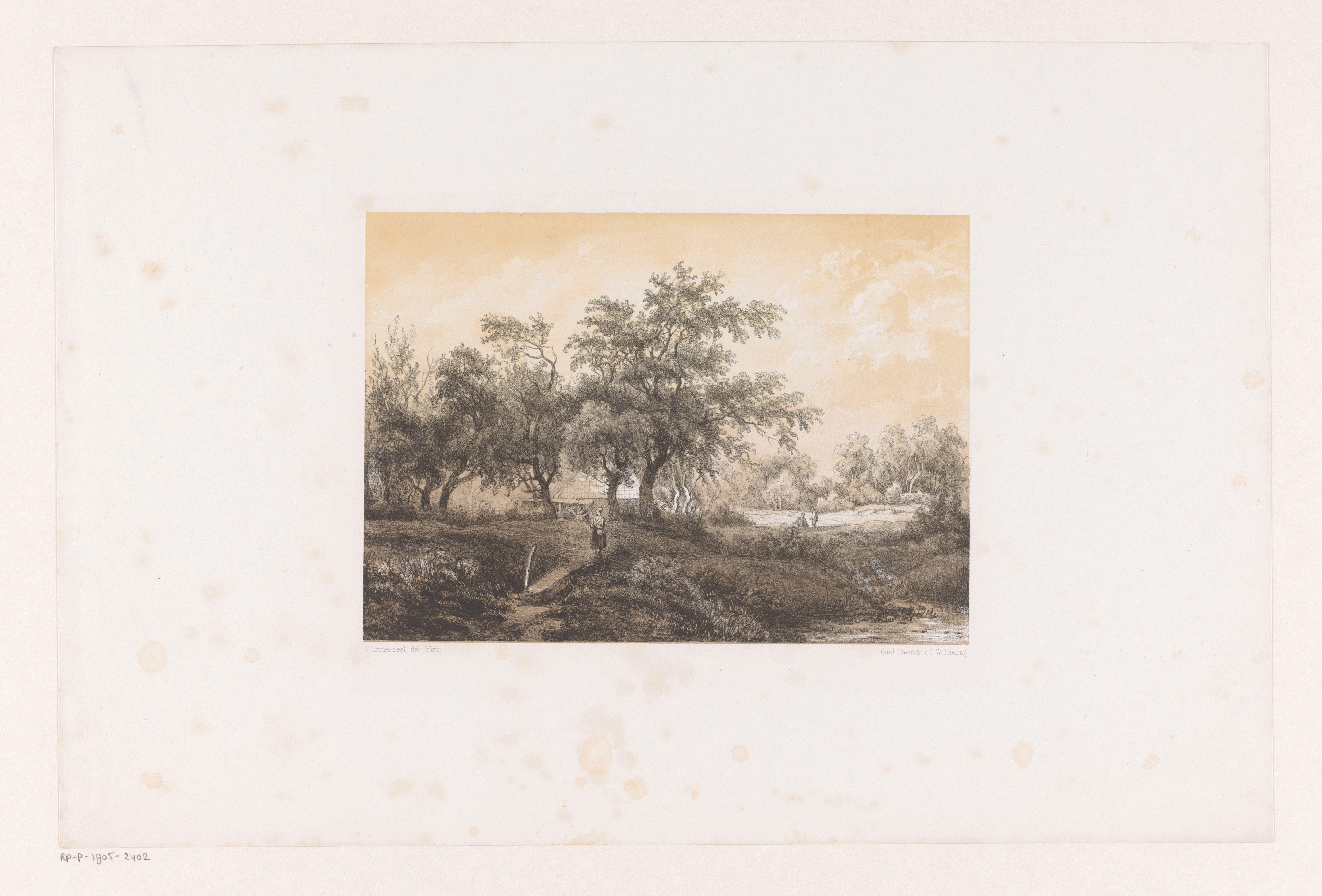 Landschap met bomen en watermolen