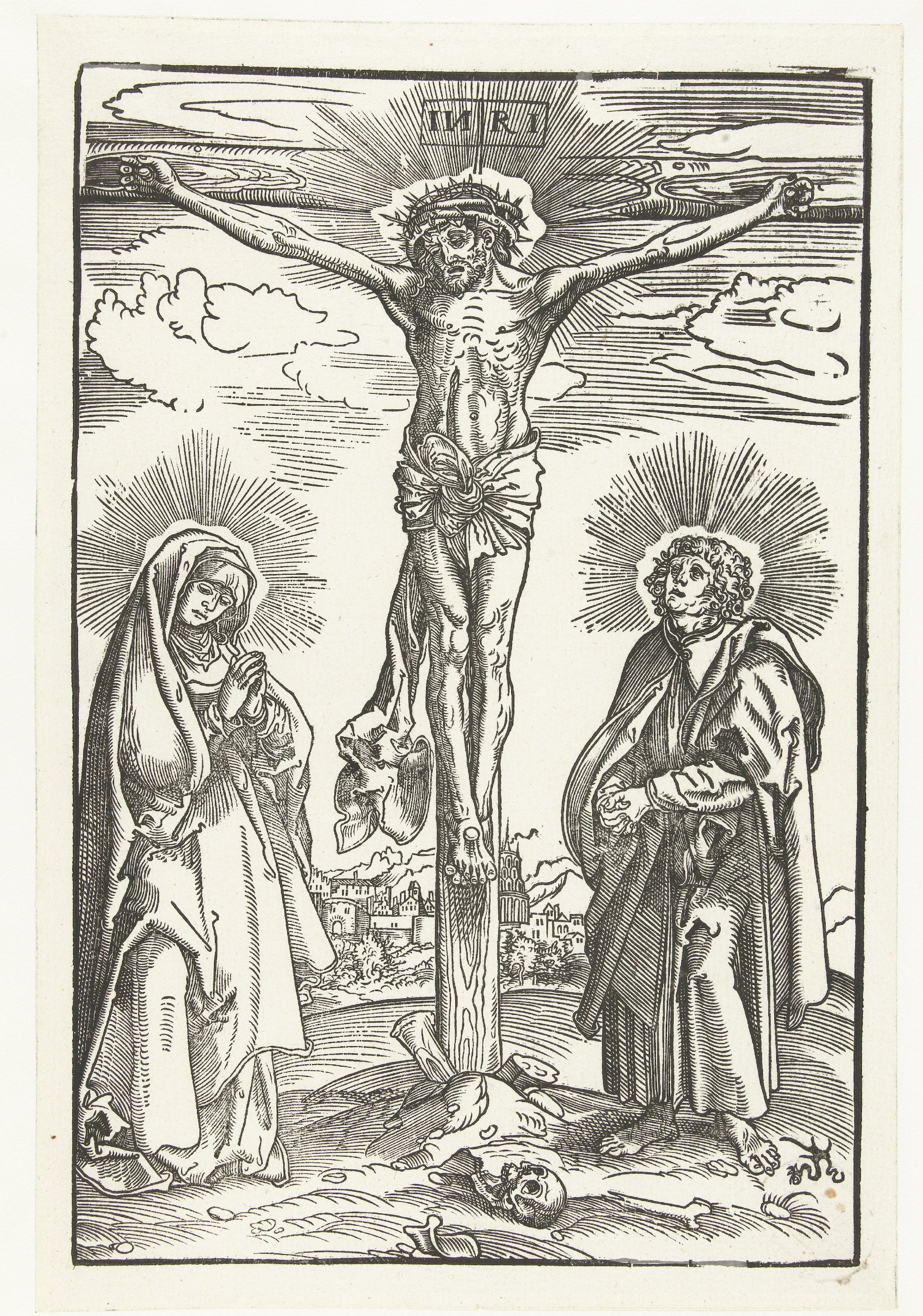 Christus aan het kruis tussen Maria en Johannes de Evangelist