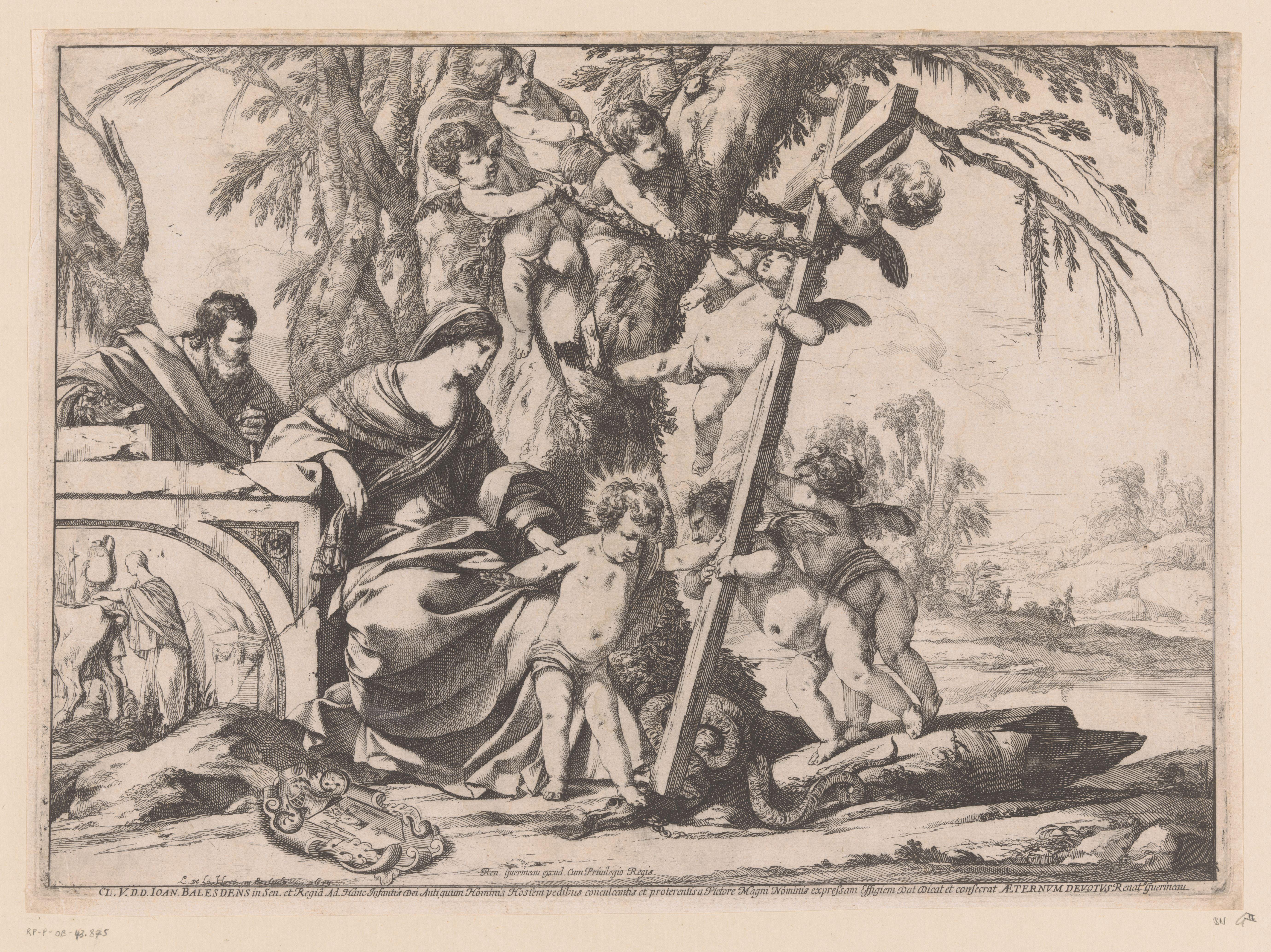 Heilige Familie met slang, putti en kruis