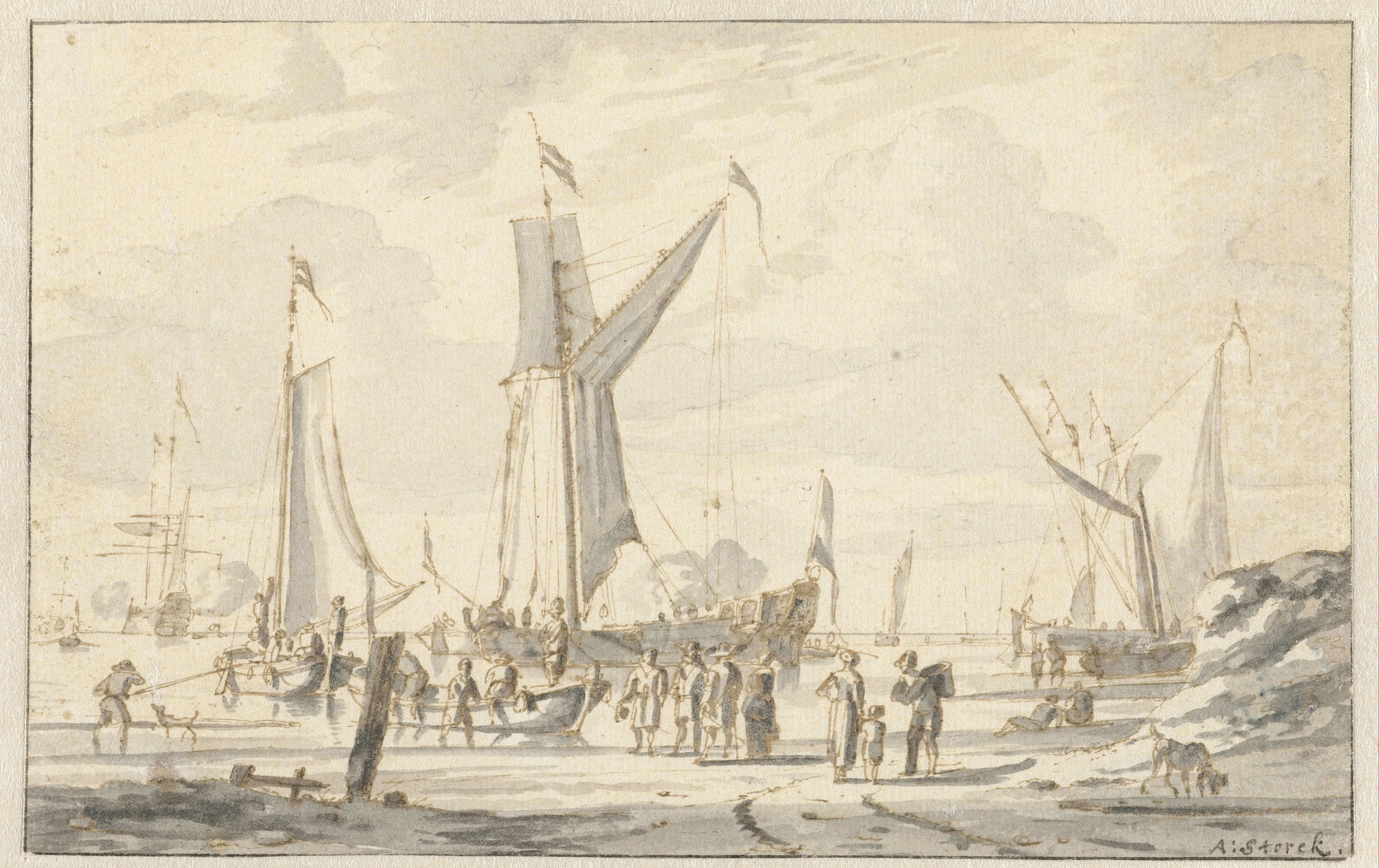 Roeiboten en een schip