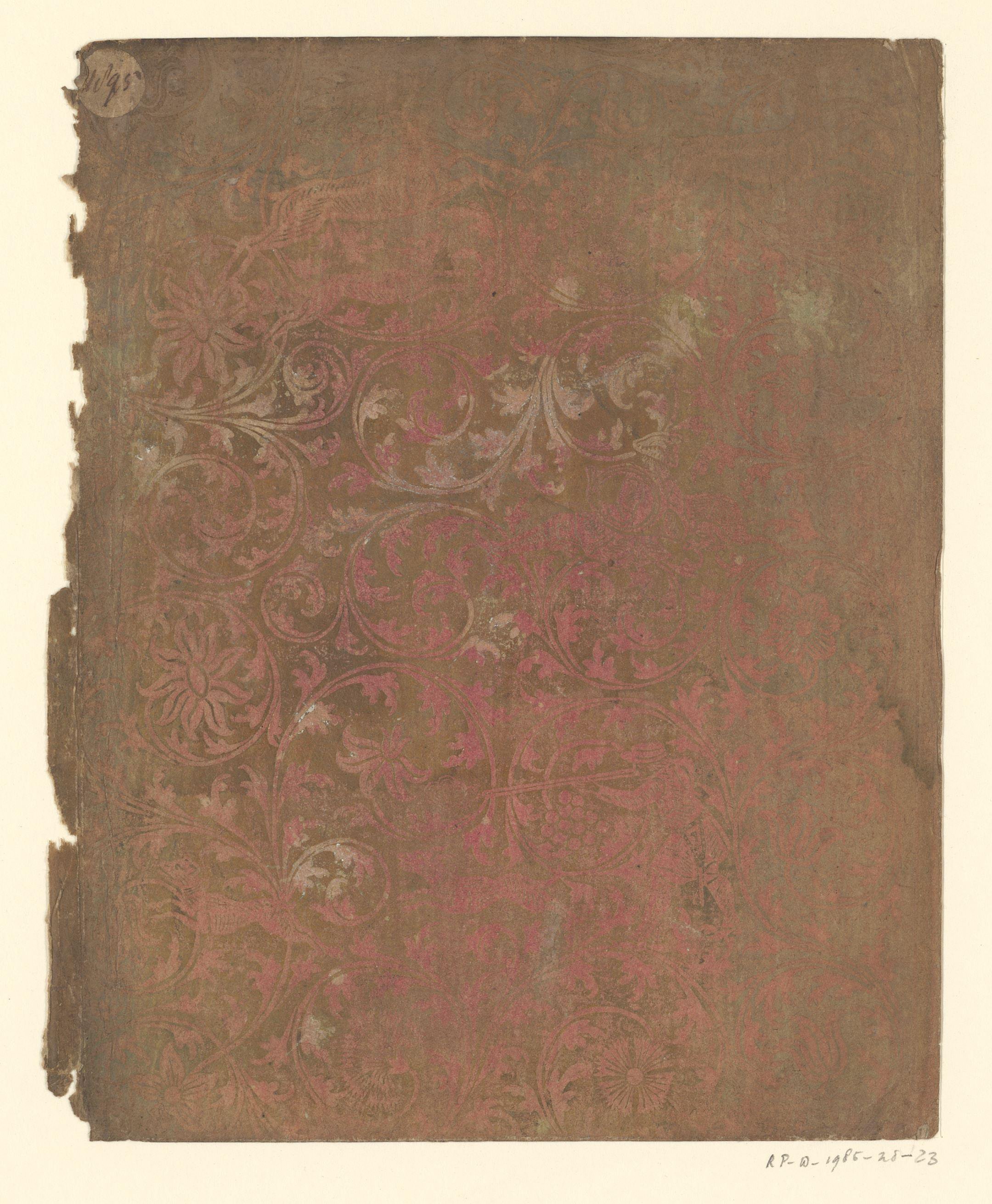 Blad met bloemen en jachttaferelen