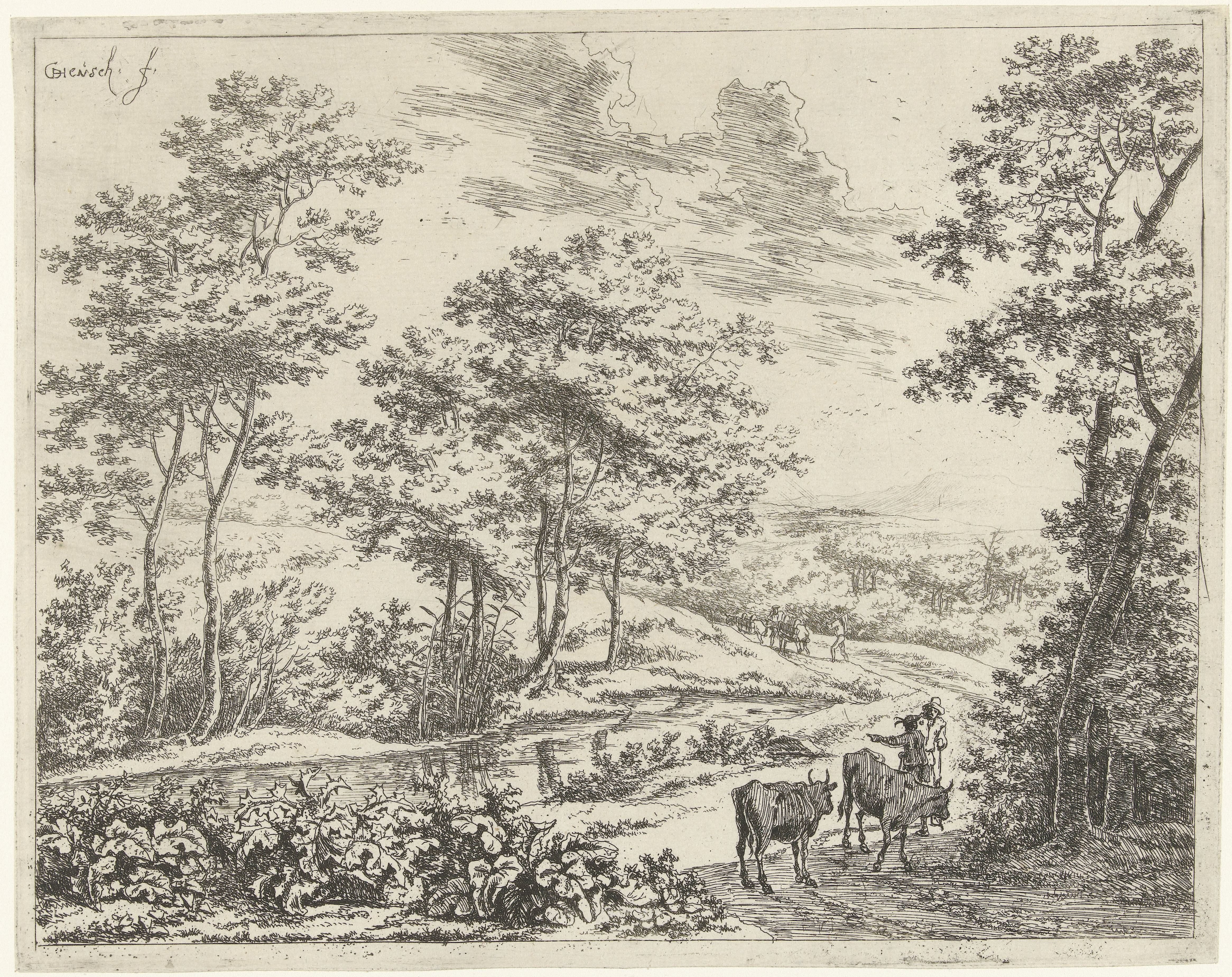 Landschap met twee ossen