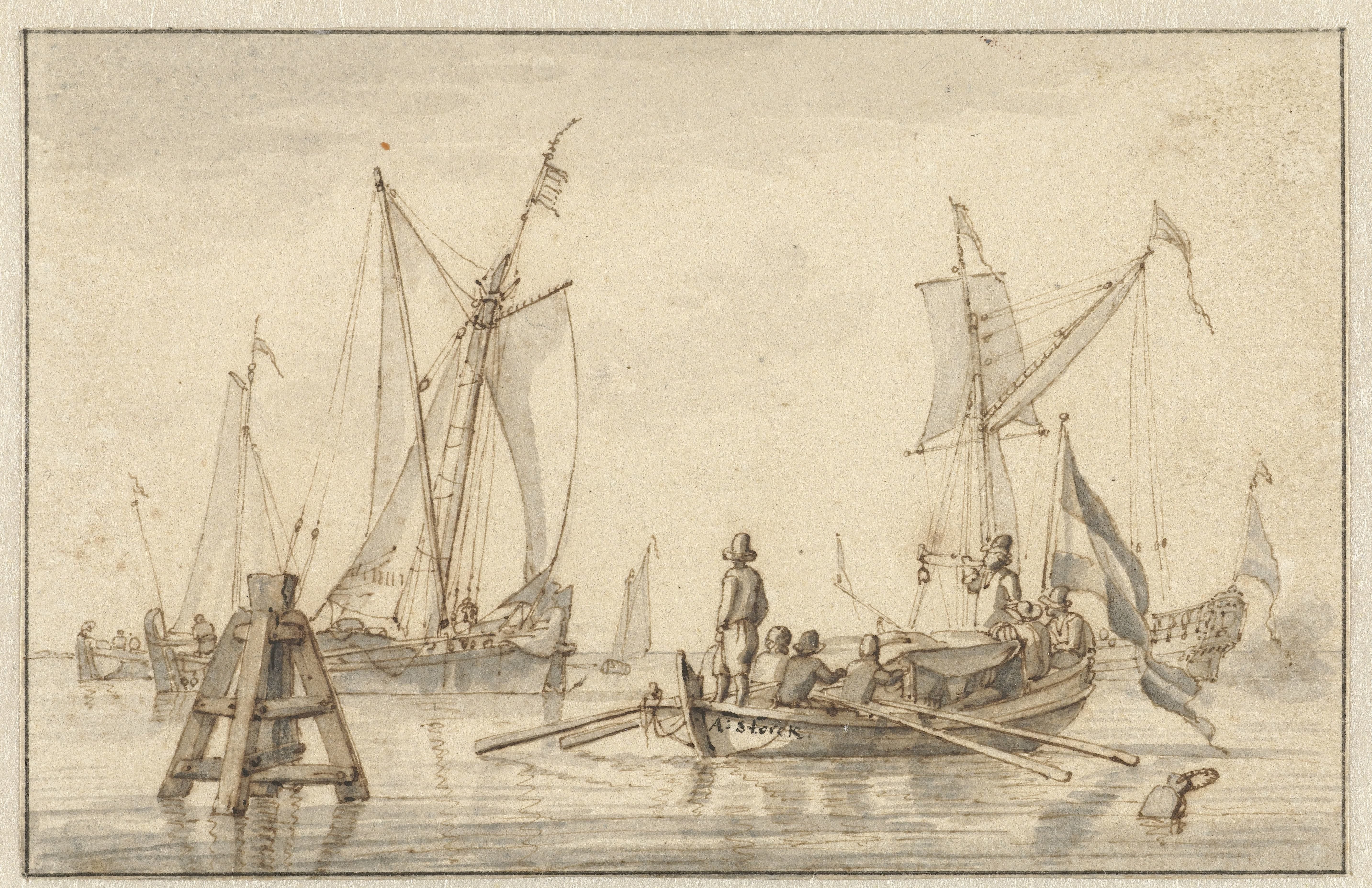 Stille zee met enkele boten