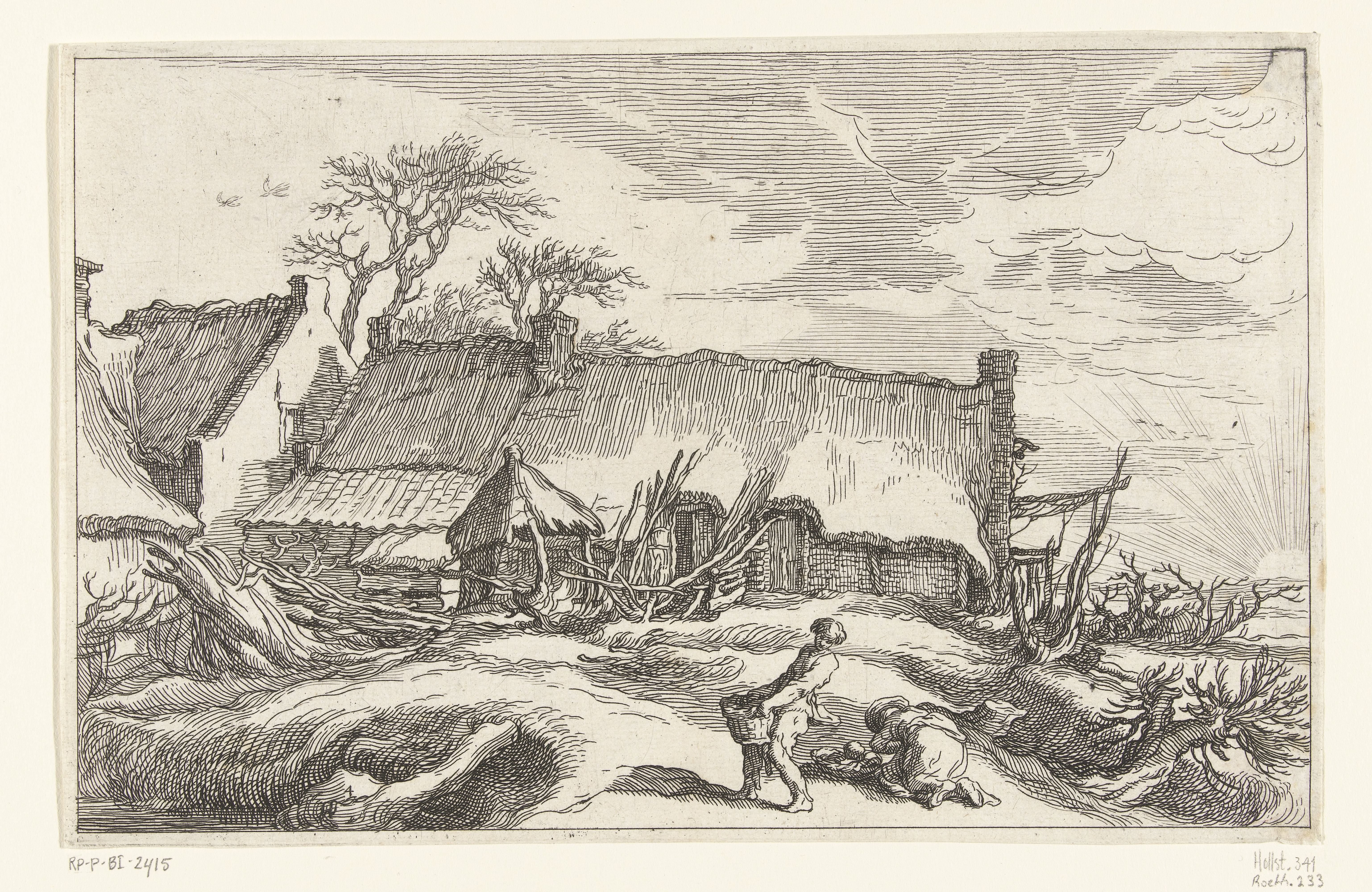Boerderij met opkomende of ondergaande zon