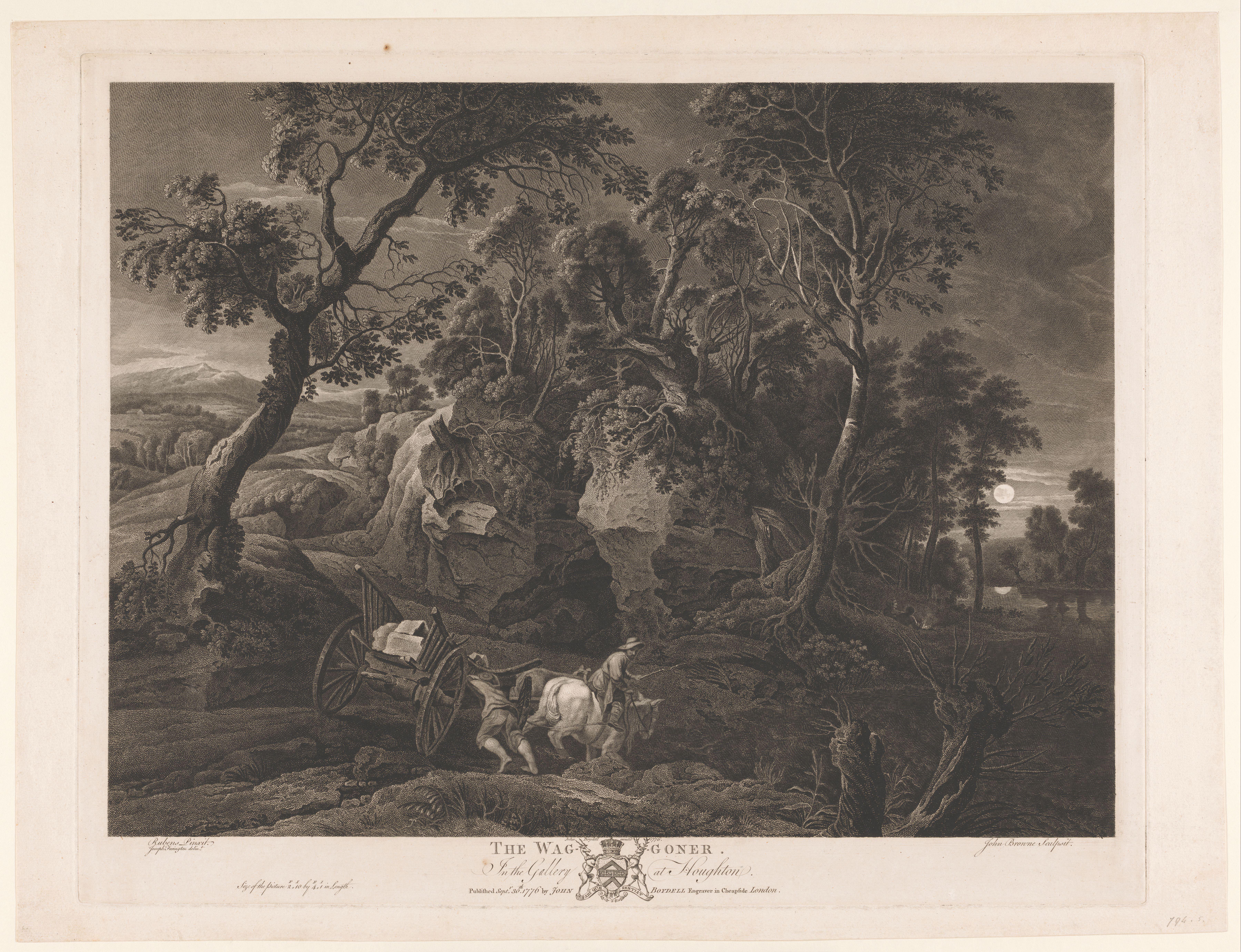 Nachtelijk landschap met voerman bij rotsen