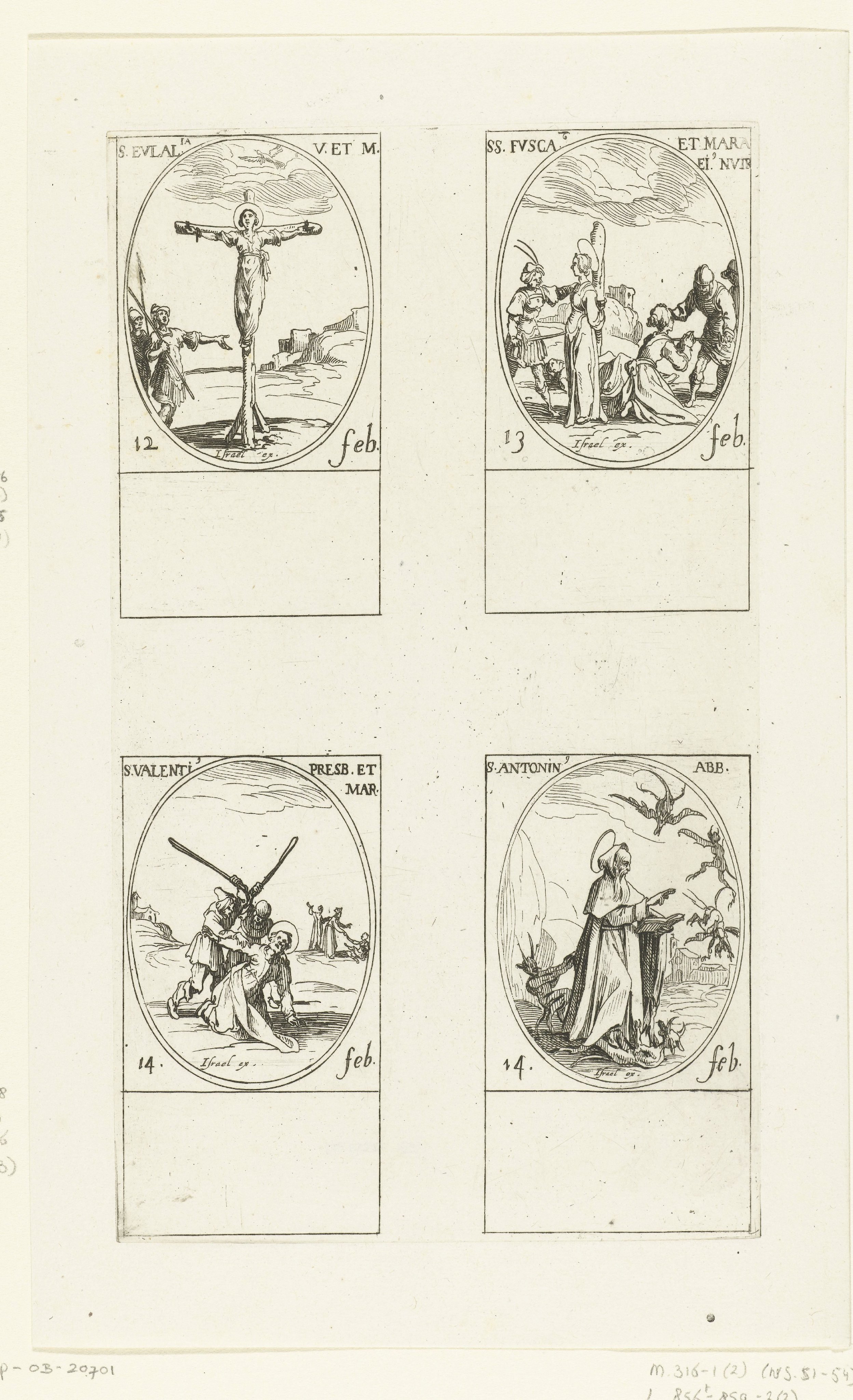 Heilige Eulalia, Heilige Fusca en Heilige Maura, Heilige Valentinus, Heilige Antoninus Abt (12-14 februari)