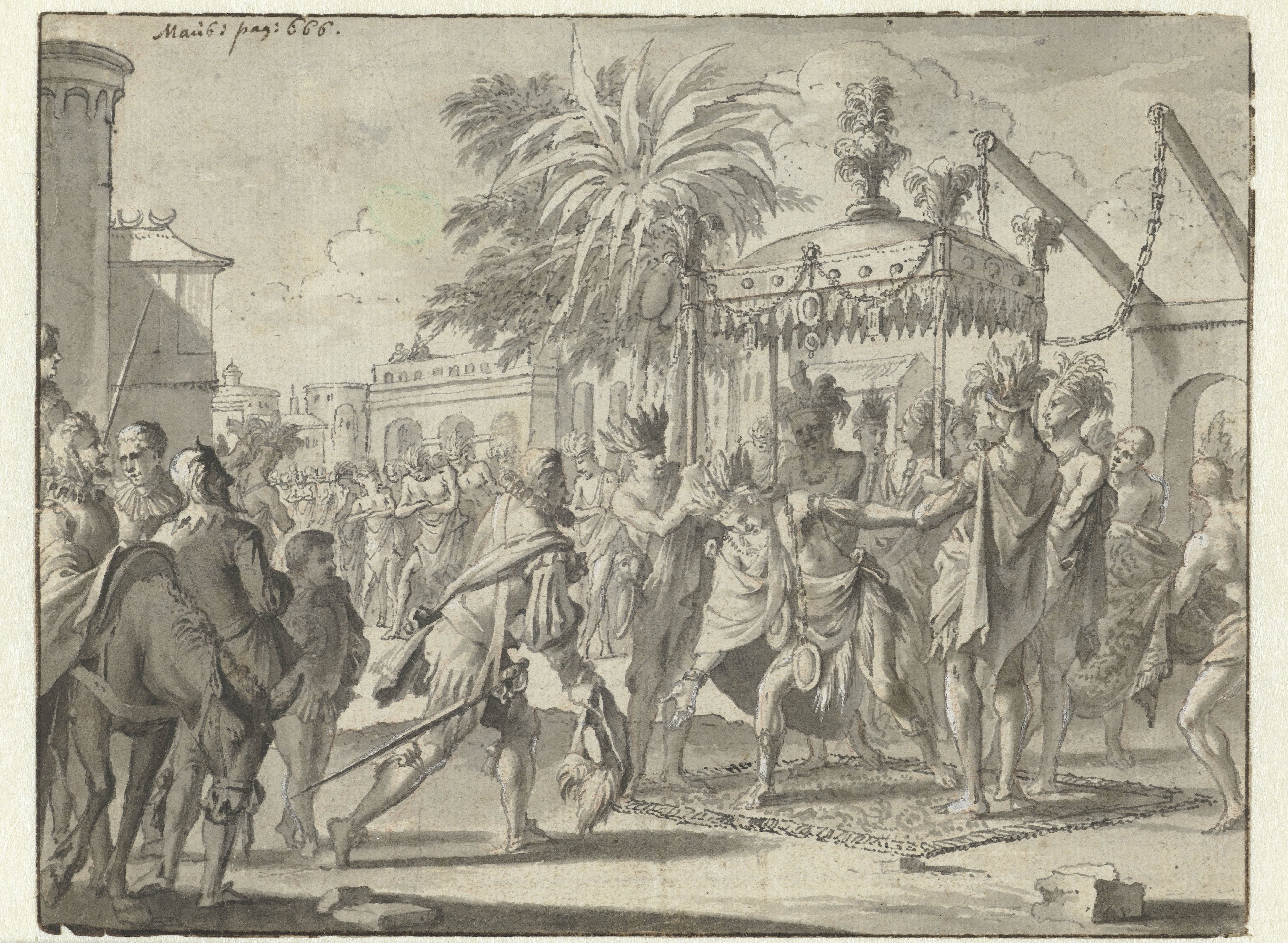 Hernán Cortés wordt door Montezuma ontvangen