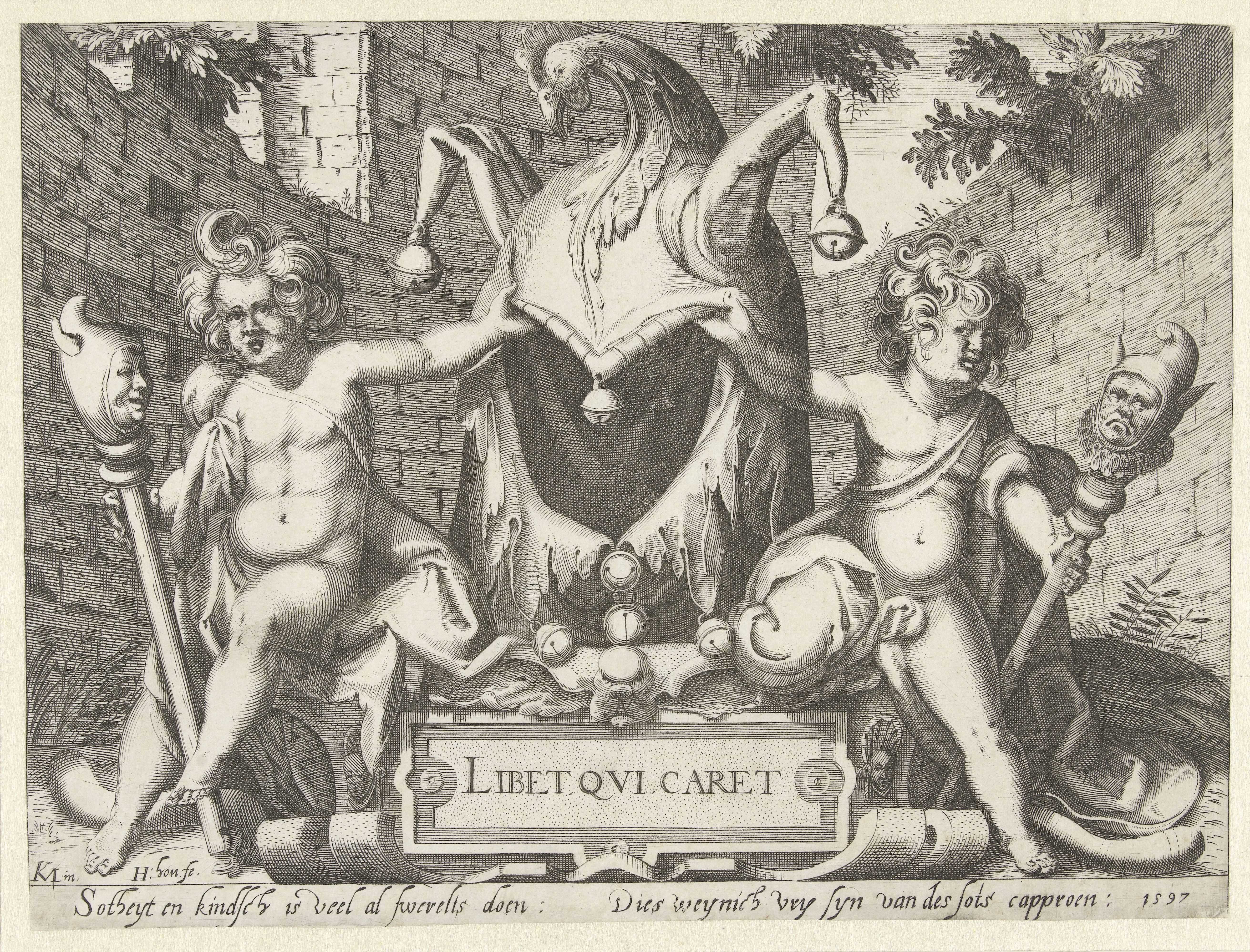 Twee putti met een narrenkap